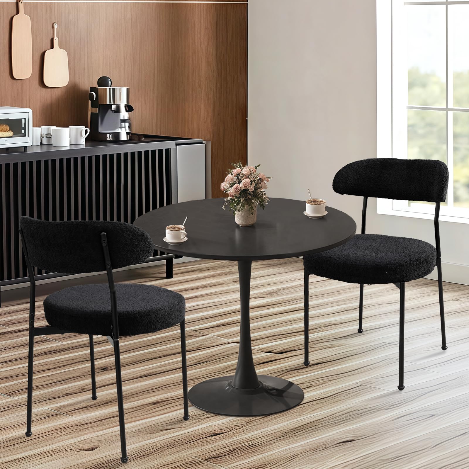 SoarFlash Kitchen Table and Chairs for 2, 24" Dining Table Set for 2 with Velvet Upholstered Chairs, 3 Piece Round Kitchen Table Set, Dining Room