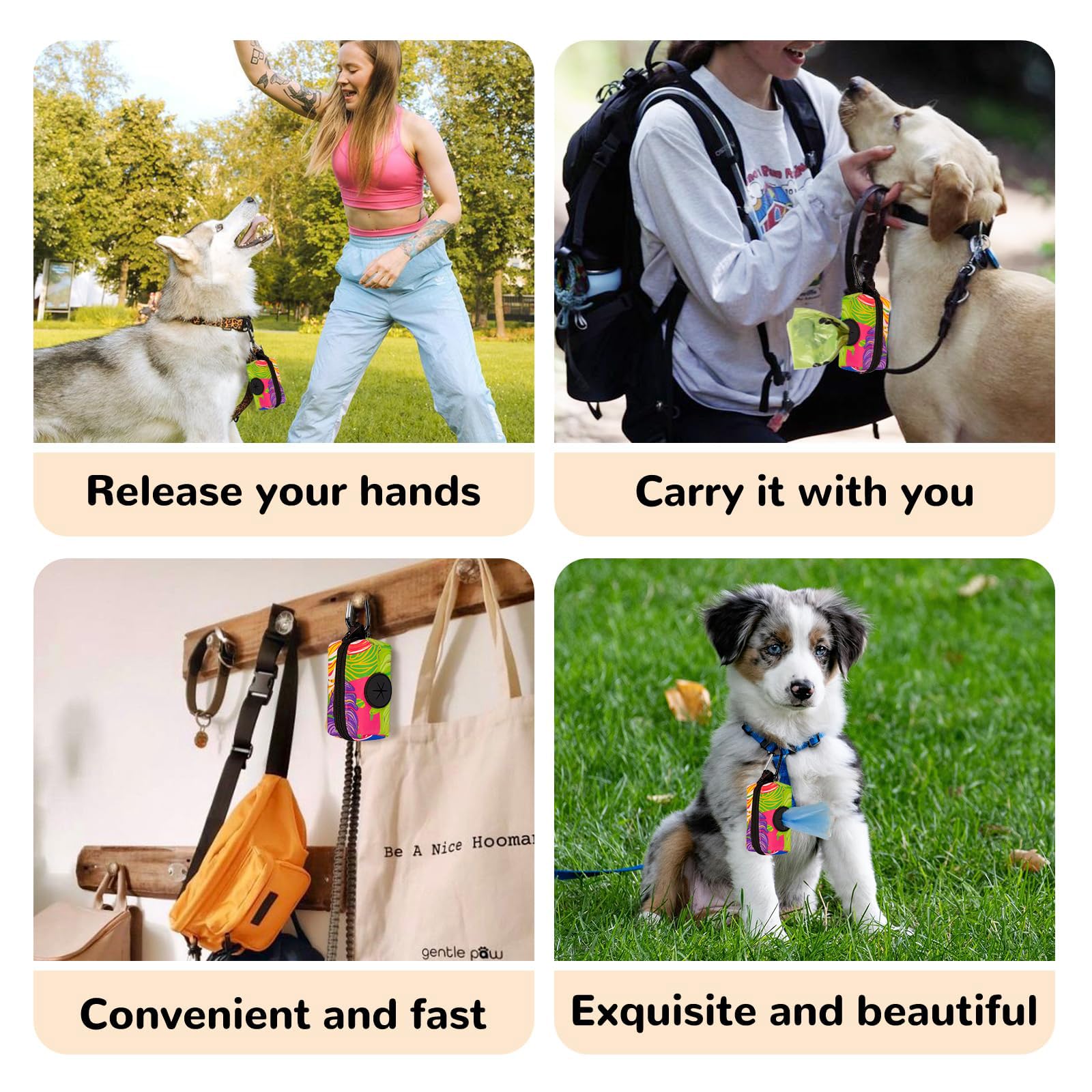 ICEMOOD Dog Poo Bag Holder With Easy Dispensing Hole, Leash Attachment and Creative Fashion Print - Image 2