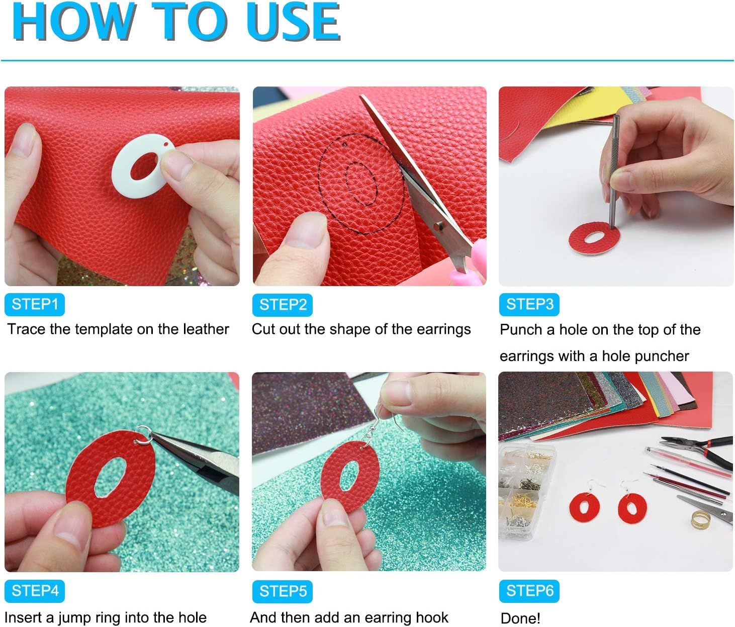 Leather Earring Making Kit - 24pcs Cricut Faux Leather Sheets for Earrings Making - 8.3" x 6.3" Each - Fabric and Tool for DIY Earrings - Jewelry Hair Bows Crafts Supplies for Beginners