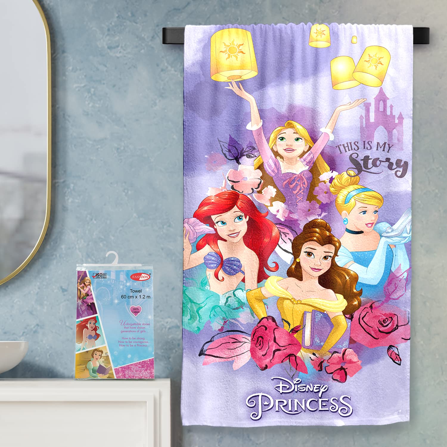 Sassoon Disney Princess Brave (Multicolor) Cotton Kids Bath Towel in 400 GSM- 60 cm x 120 cm