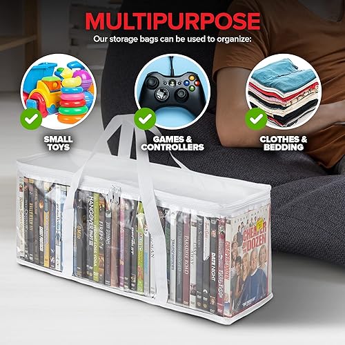 Miniatura 7 de Stock Your Home Bolsas de almacenamiento de DVD (juego de 4) bolsa organizadora de medios para DVD, CD, discos Blu Ray, estuches de películas, caja