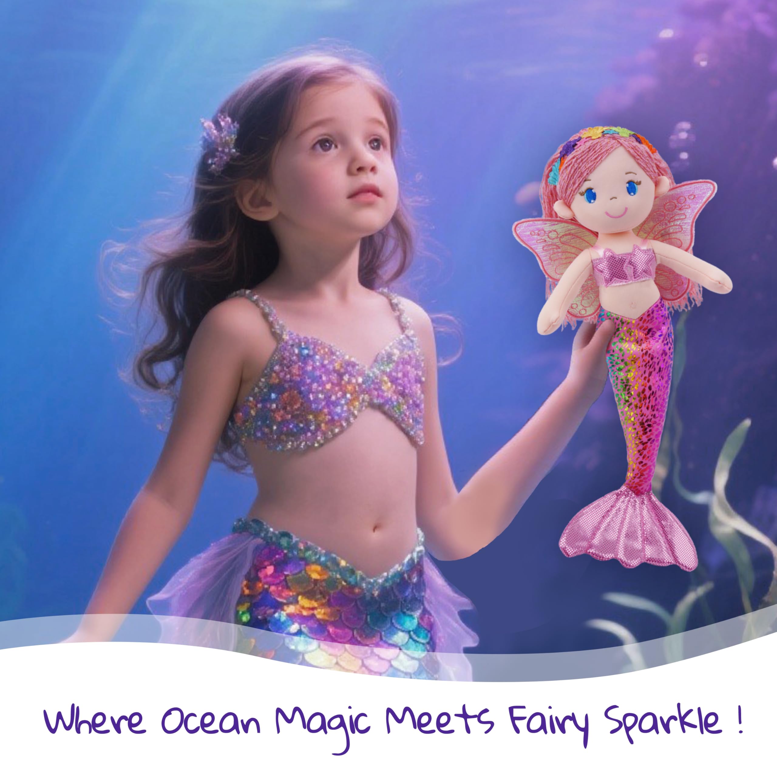 Lullaberry 40cm Selina Pearl Mermaid Fairy Doll, Soft Plush Doll with Shimmery Wings & Sparkly Tail - Image 3