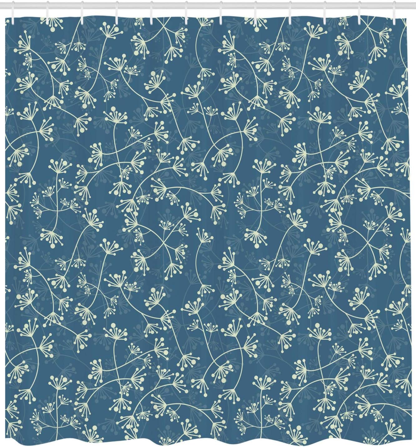 Ambesonne Floral Shower Curtain, A Nature Featured Twiggy Plants and Petals Inspired by Spring Fashion Design Work of Art, Fabric Bathroom Decor Set with Hooks, 69" W x 70" L, Pale Green Slate Blue