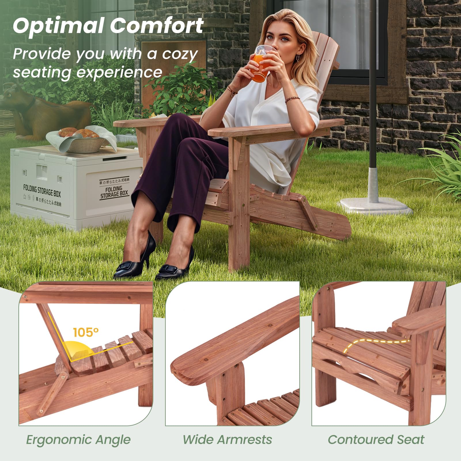 GIANTEX Set di 2/4 Sedie Adirondack Pieghevoli, Sedia da Esterno con Telaio in Legno di Abete, Schienale Alto e Braccioli Ergonomici, Sedia Adirondack per Patio Giardino Cortile Campeggio (1, Giallo)