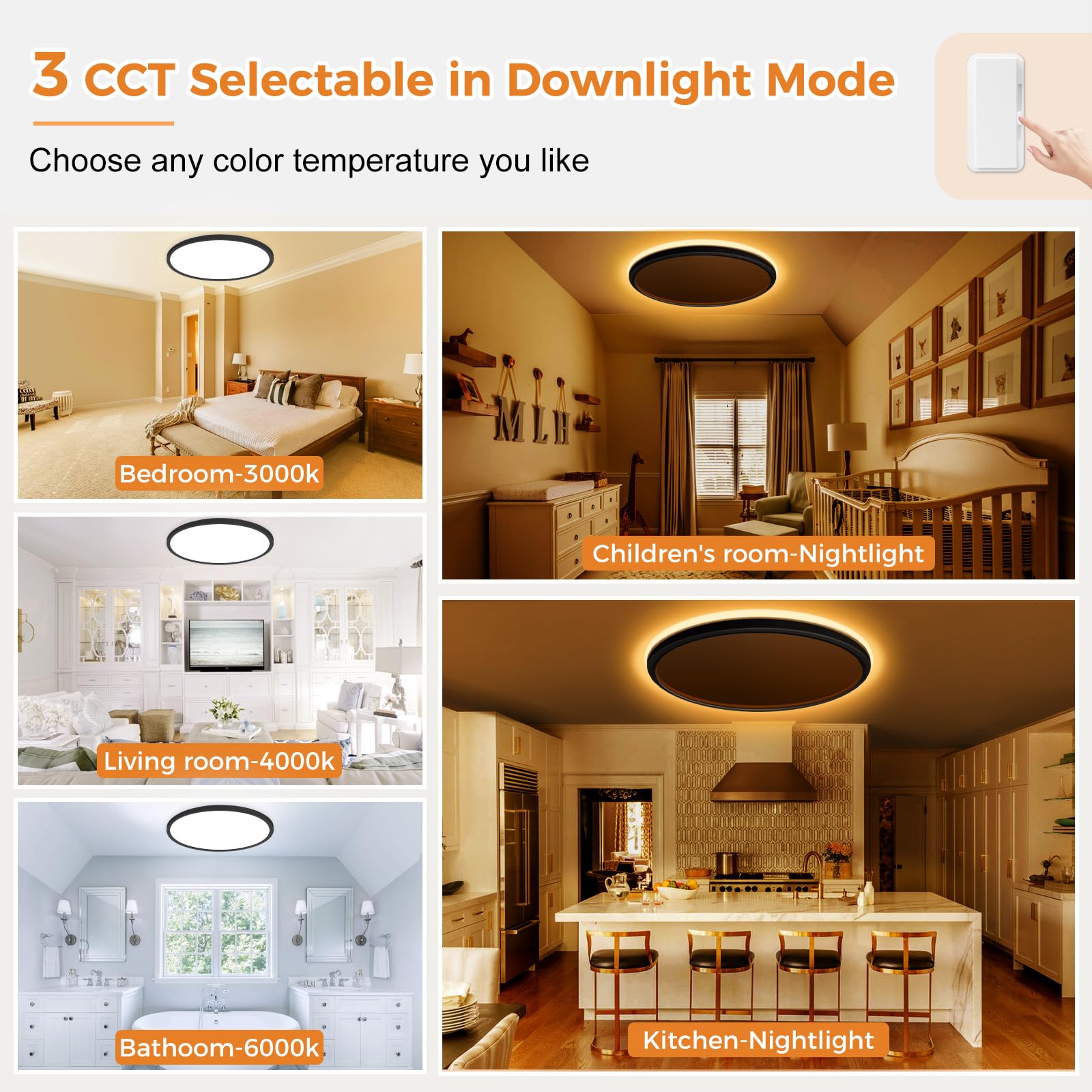 slochi Plafonnier LED Dimmable, Lampe de Plafond 36W 4200LM avec Télécommande, 1800K Veilleuse de Couleur Chaude, 3000K-6500K Luminaire Plafonnier Rond pour Salon, Chambres d'enfantsØ40CM-Noir