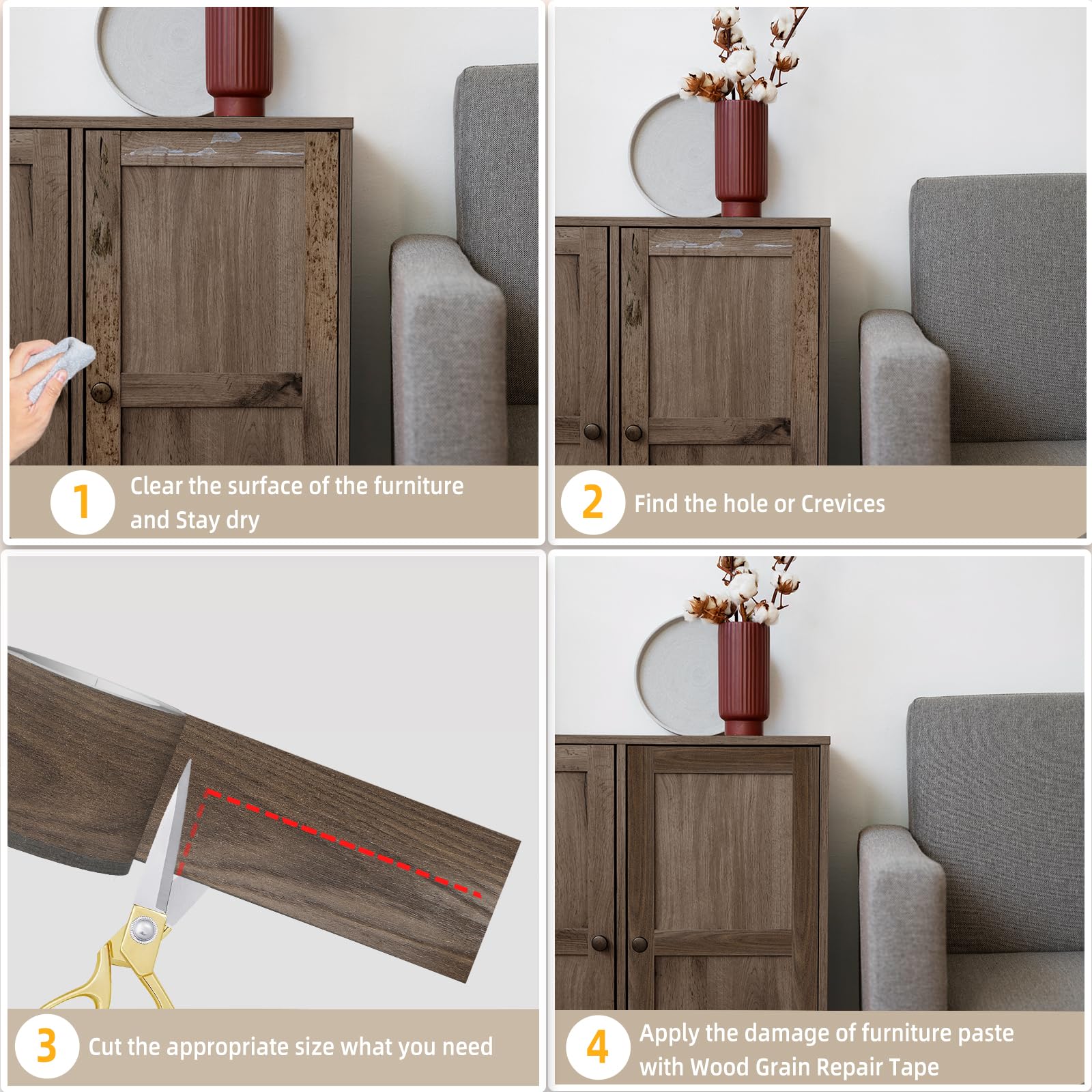 Cinta de reparación de grano de madera, parche autoadhesivo de reparación de grano de mármol de 2.4 pulgadas x 100 pies para mesas, sillas, zócalos, puertas, ventanas, suelos, artesanía.