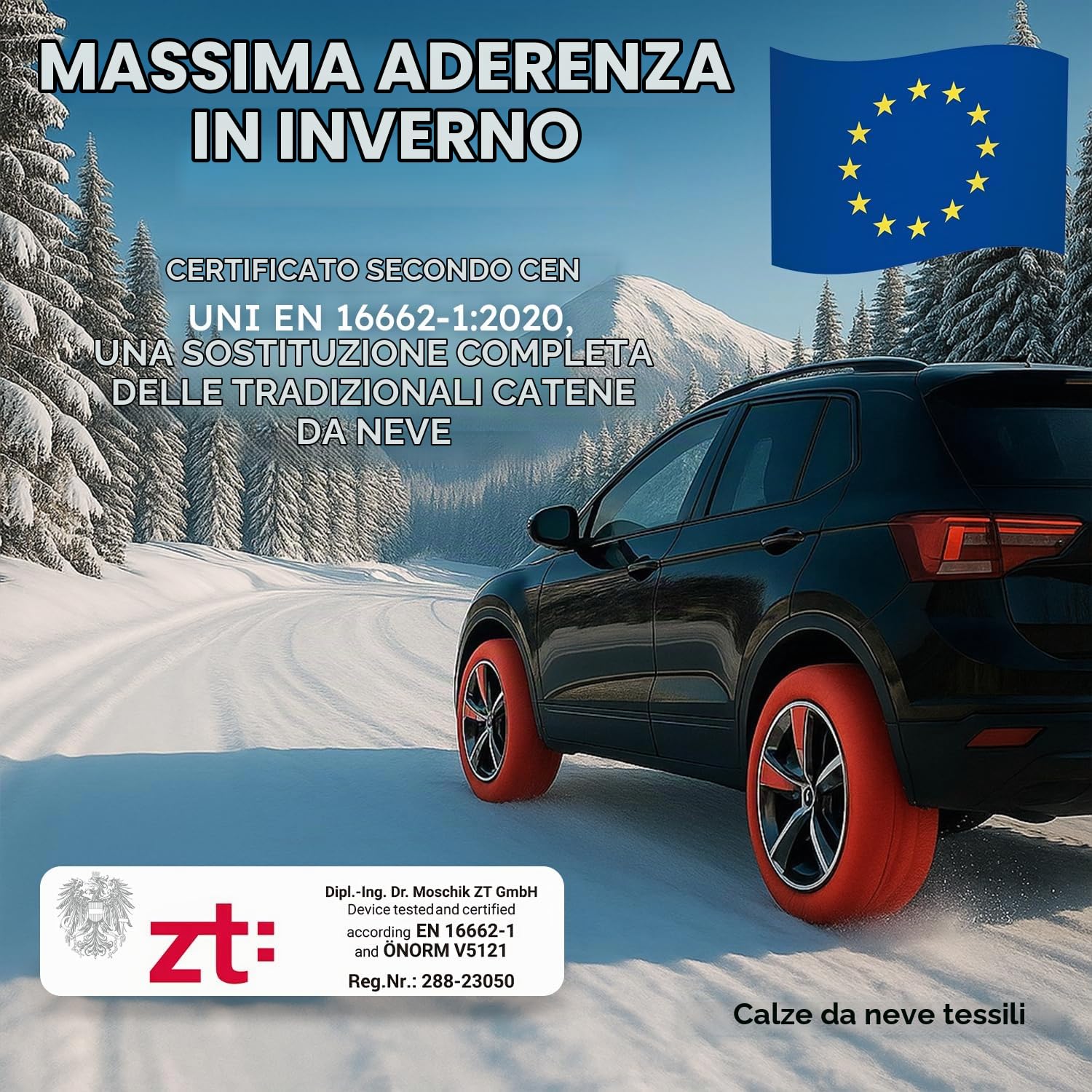 Set di 2 Calze da Neve Omologate, Catene da Neve, 6 Misure. (S)