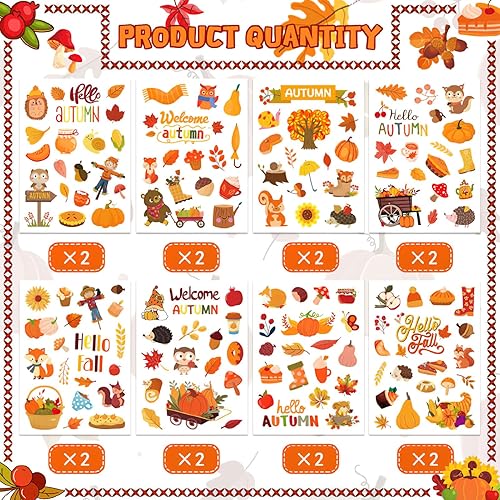 Miniatura 3 de 16 hojas de calcomanías de Acción de Gracias, calcomanías de otoño para niños, hojas de arce de otoño, calcomanías de lindas calcomanías de