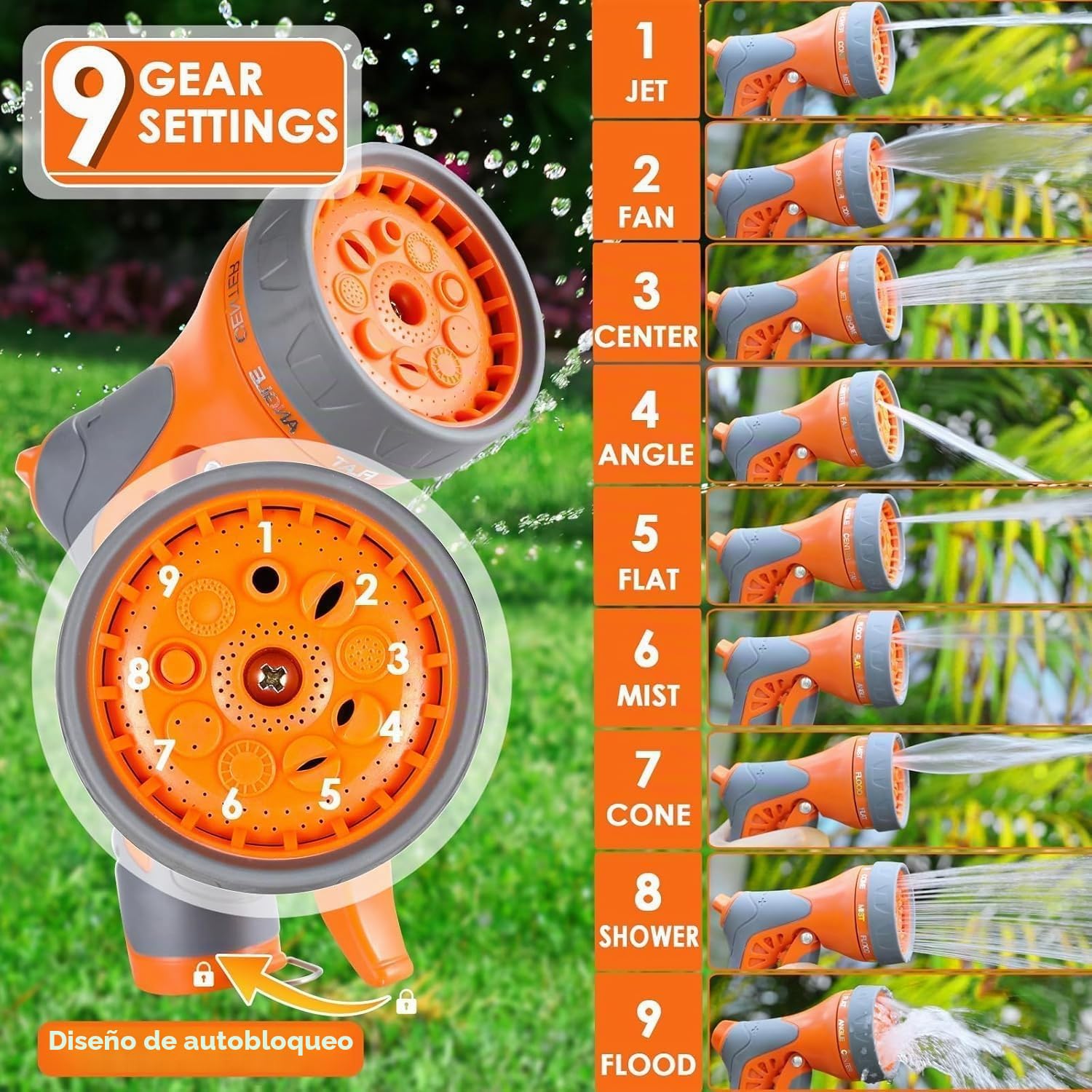 TLGREEN Carrete de Manguera de Pared, Enrollador Manguera Jardin 30+2m, Girable 180°, Manguera Extensible con 9 Modos de Pulverización, 4PCS Clavo, con Enrollador Automática, para Jardín, Garaje
