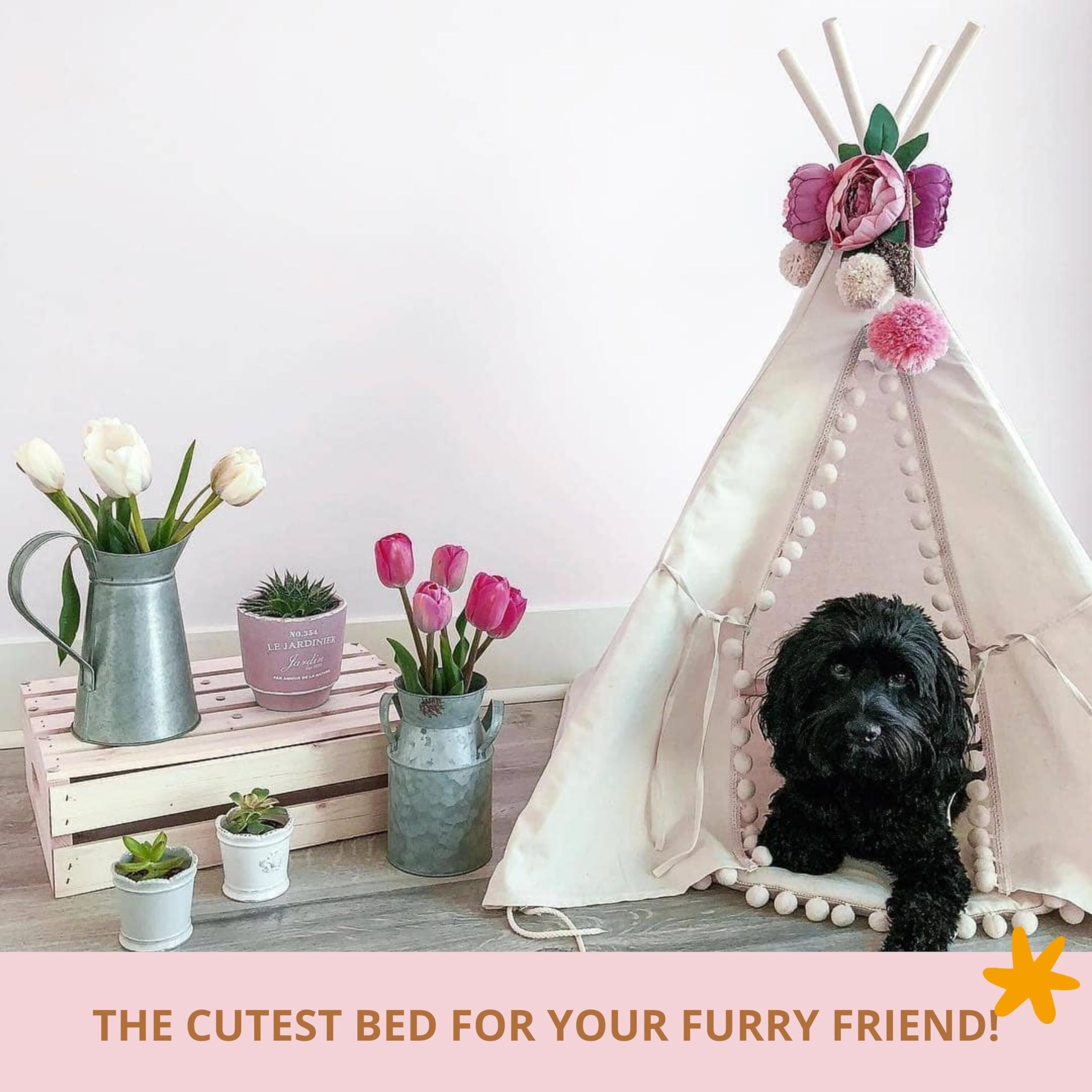 Lit Moderne pour Chien, Tipi pour Chien, Lit pour Chat, Tipi pour Chat, Tipi pour Animaux de Compagnie, Lits pour Chiens en Coton Naturel et Bois, Fabriqués dans l'UE ! (Taille M)