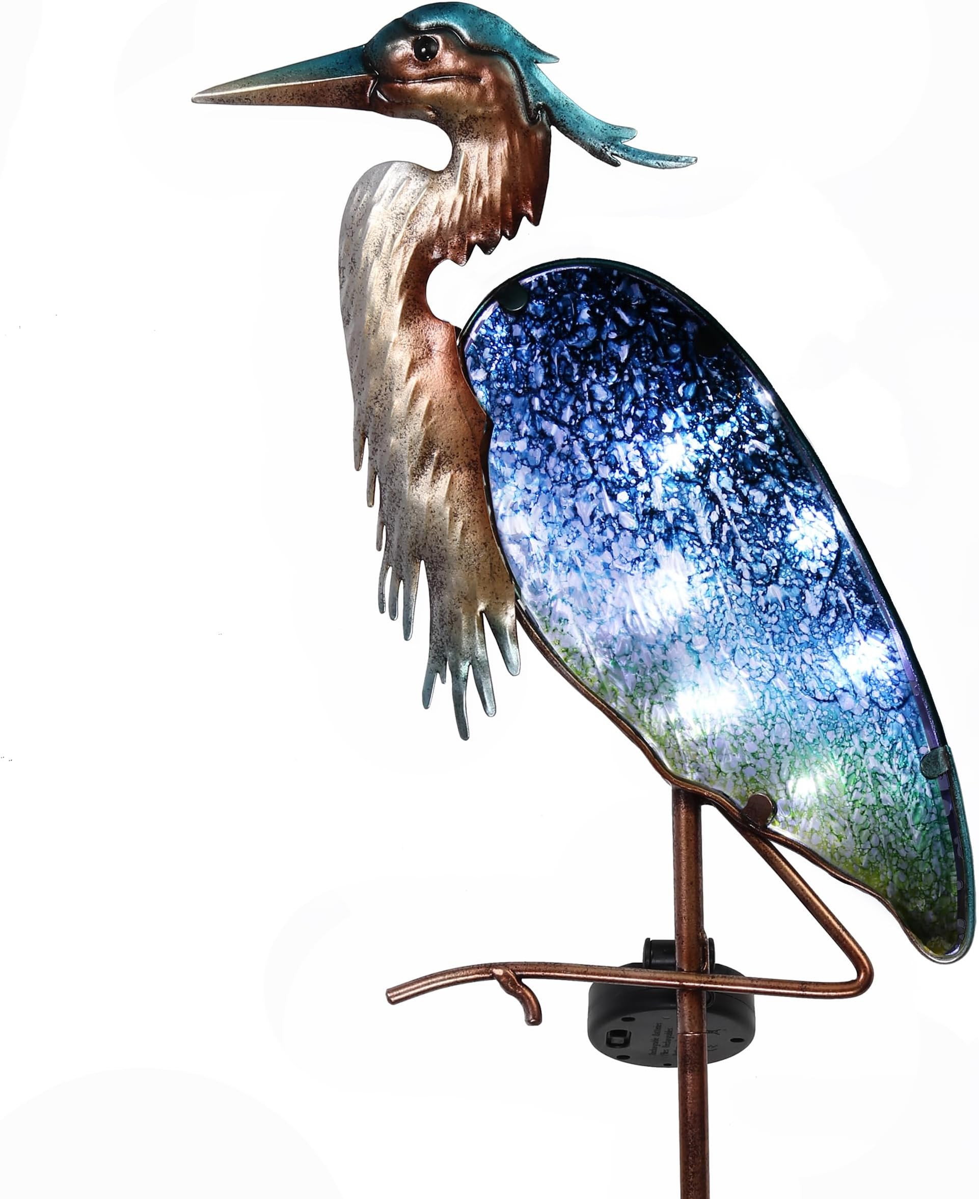 TERESA'S COLLECTIONS Garden Ornaments Outdoor Gifts for Christmas, Decorative Glass Blue Heron Solar Stake Light, Waterproof Metal Bird Solar Garden Light Decor for Lawn,Yard & Pond, 106cm