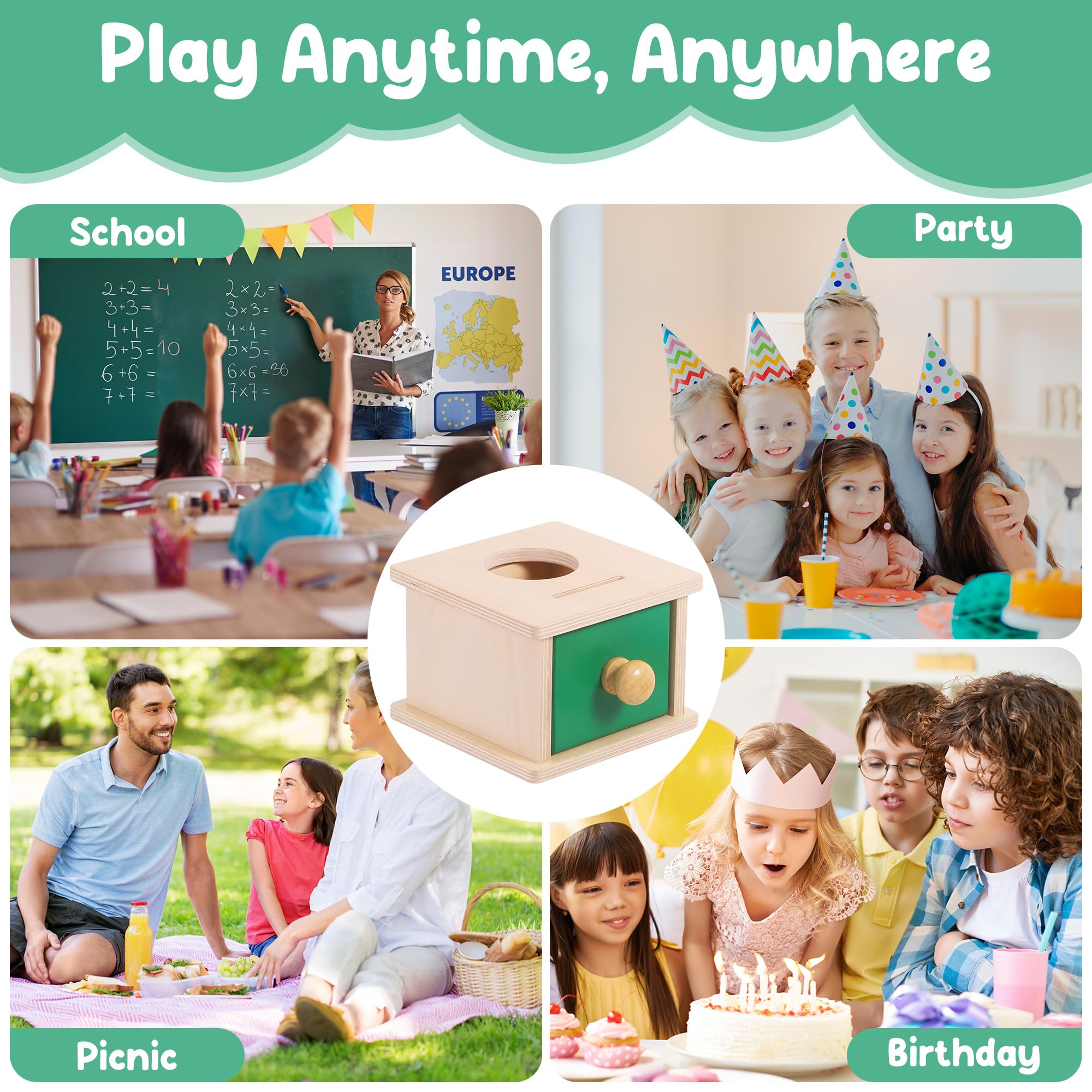 Starvortex Montessori zabawka od 6 miesięcy, drewniane pudełko na monety 2 w 1, dla dzieci od 1, 2, 3 lat, pudełko z możliwościami sortowania obiektów, dla chłopców i dziewczynek