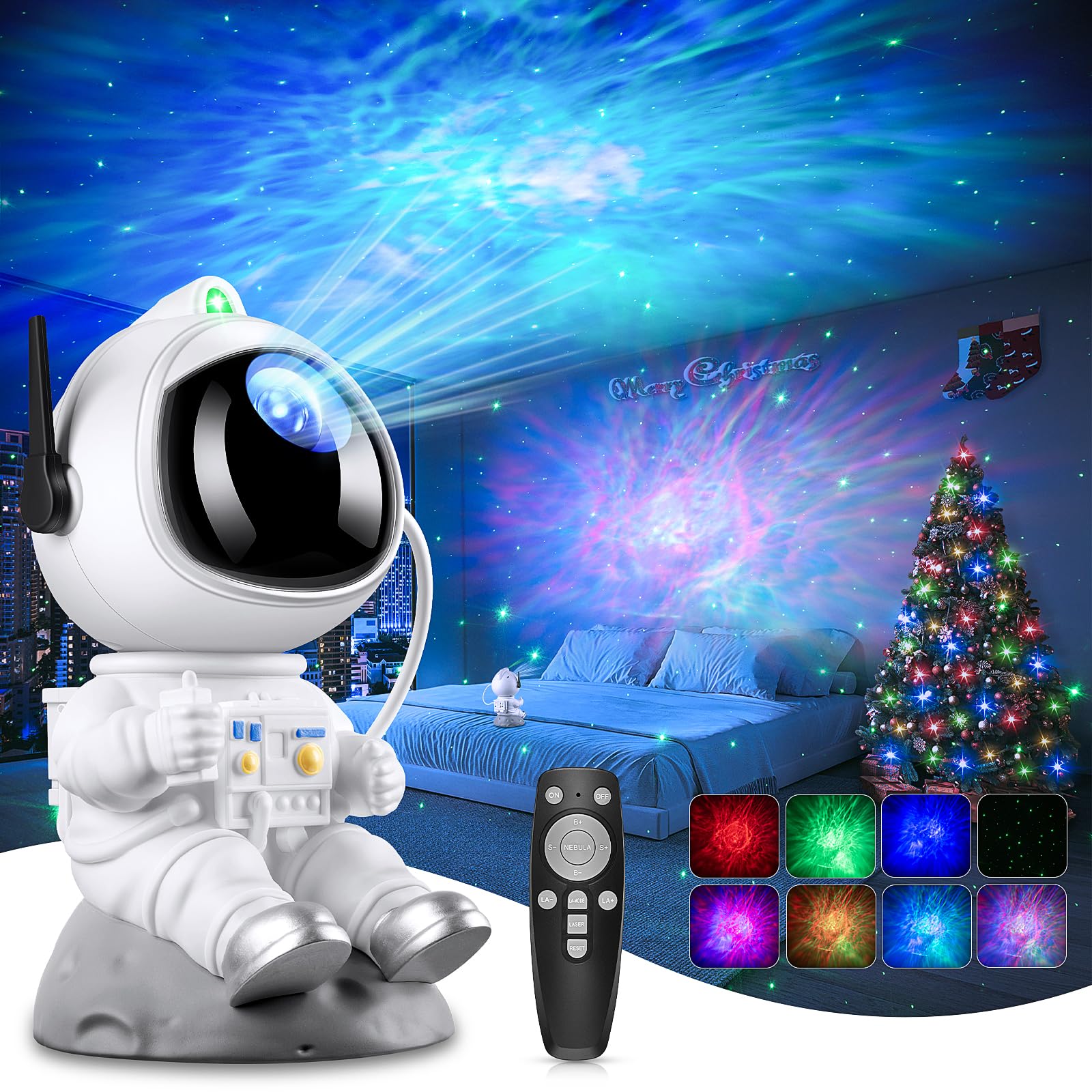 Astronauta Proiettore Stelle Soffitto Galassia, 8 Modalità Luce Cameretta Lampada, 360° Regolabile Luminosità Velocità Cielo Projector Telecomando, Planetario Proiezione Regalo per Bambini e Adulti