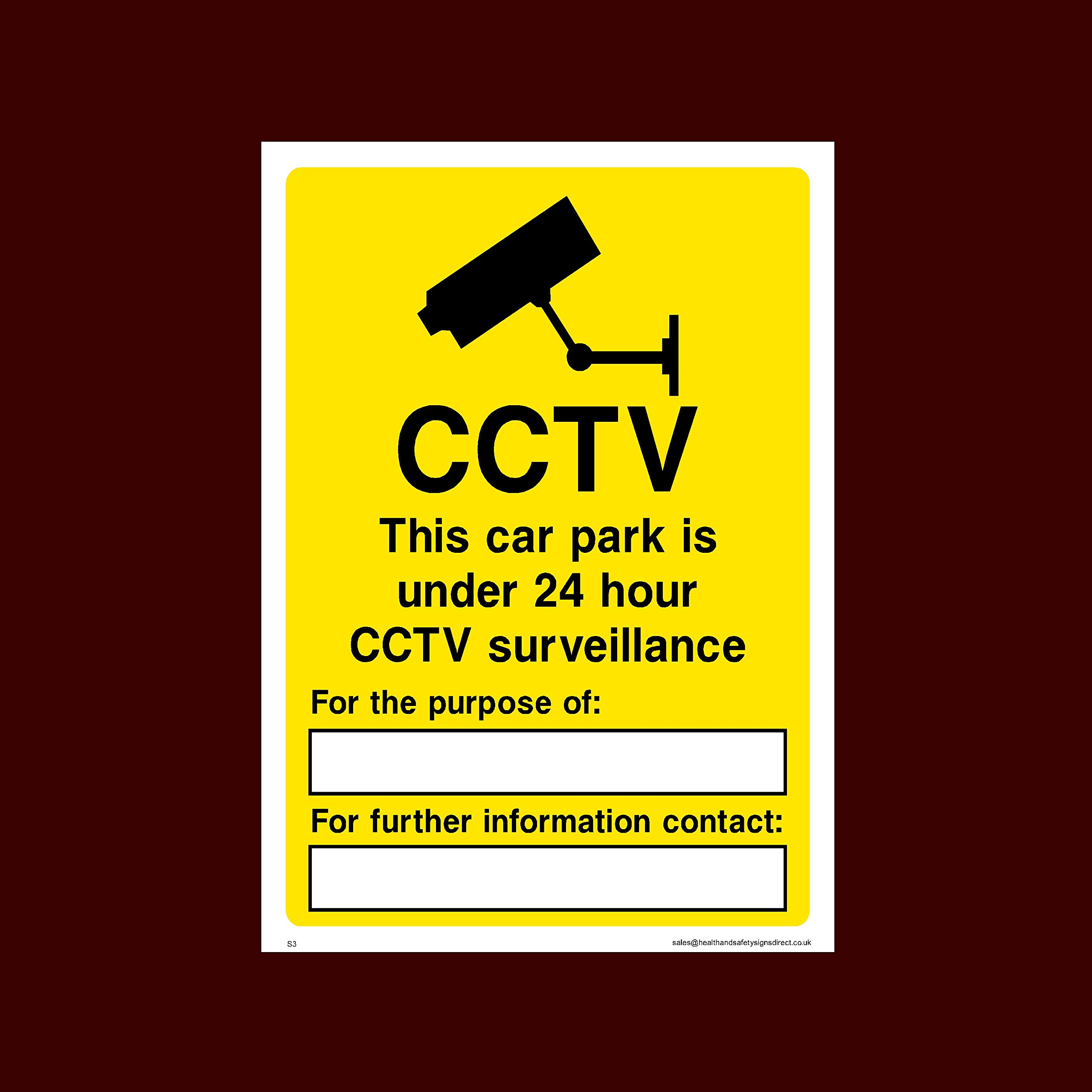 CCTV This car park in under 24 hour surveillance Plastic Sign (S3) - CCTV, Security, Warning, Alarmed, Surveillance, Camera, Dogs, Premises