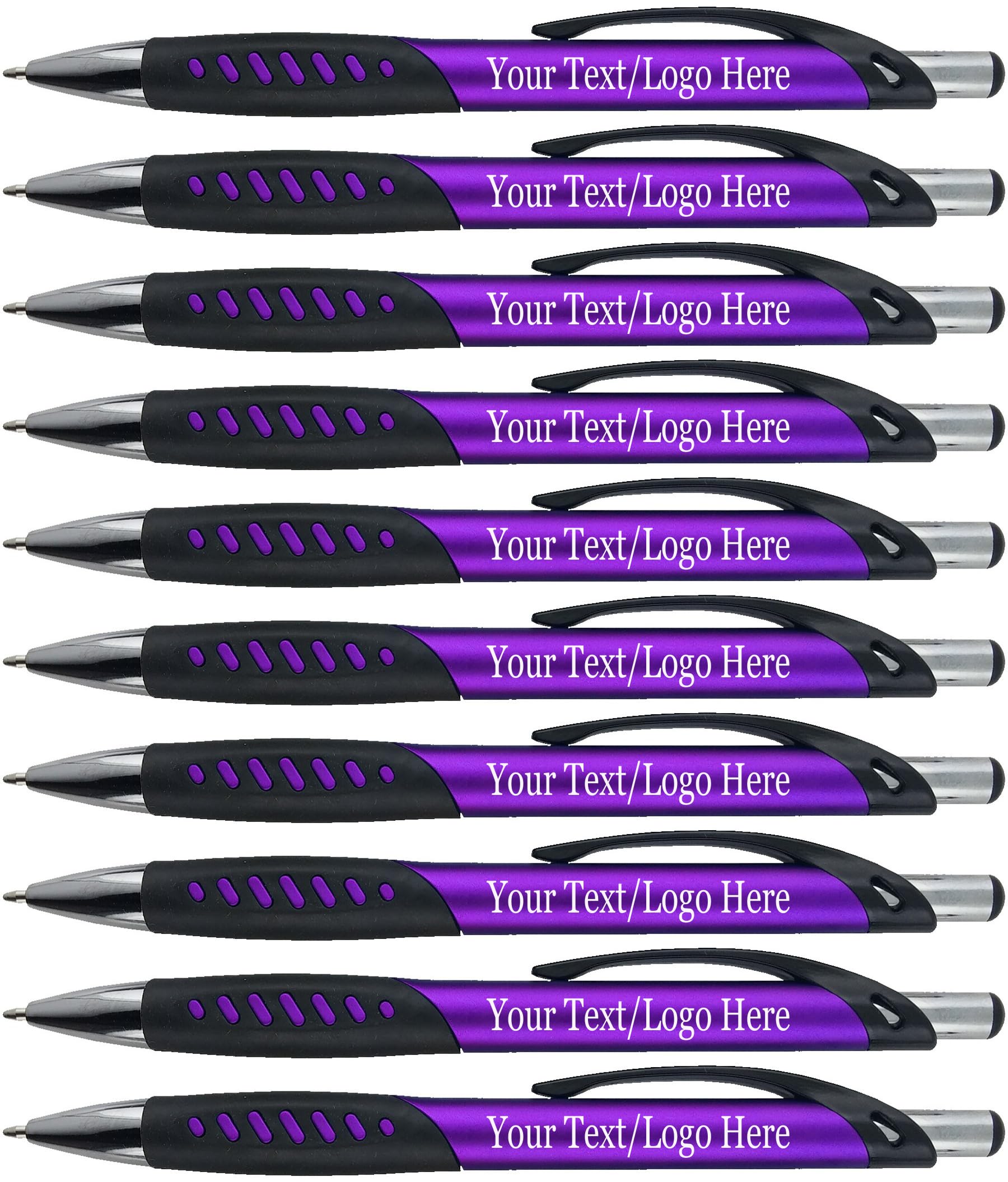 SyPenPromotional Pens With your Custom Logo or Text-300 Pack Bulk-for Businesses, Parties, and Events, Custom Printed Metallic/Colored Click Action Ballpoint Pens, Rubber Grip, Black Ink, Purple