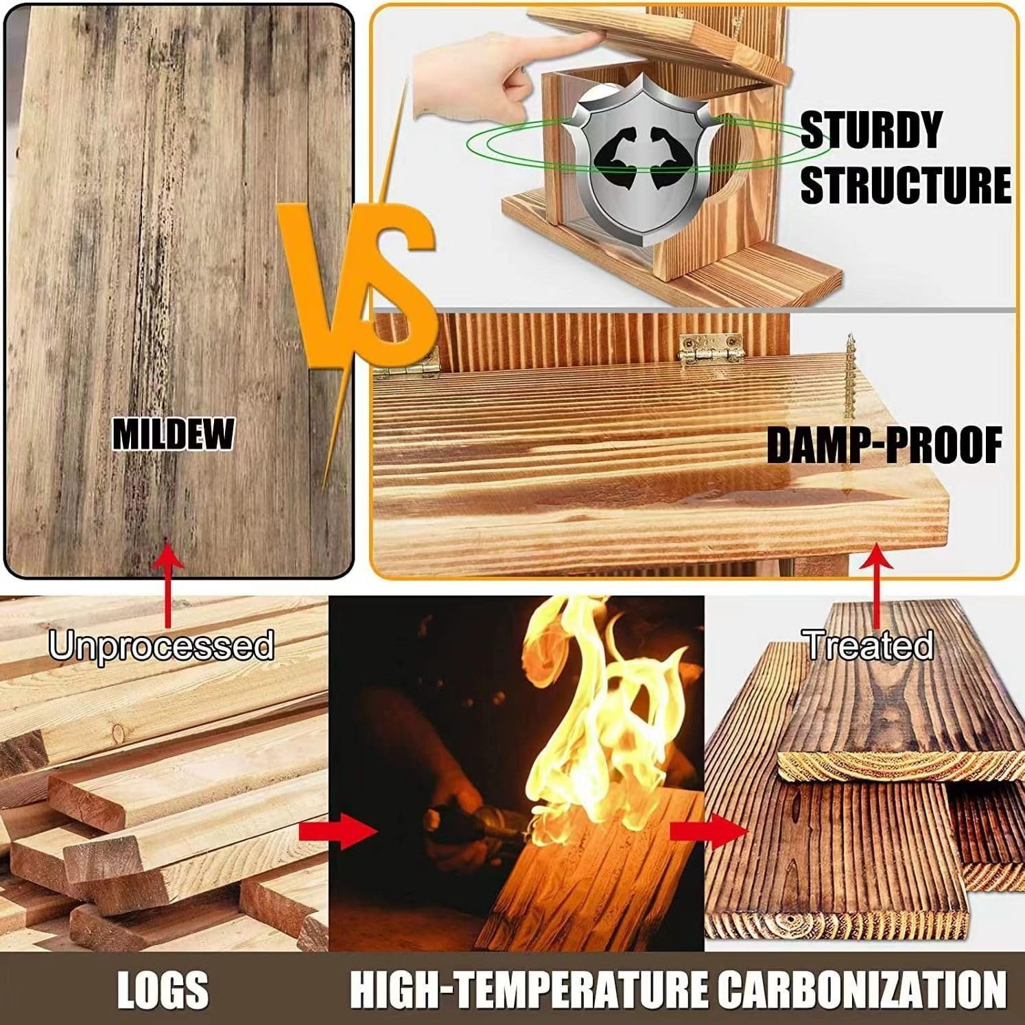 Mangiatoia per scoiattoli in legno per esterni, per esterni, invernale, divertente, rifugio da picnic per scoiattoli, resistente alle intemperie, resistente, per nocciole, giardino, cortile