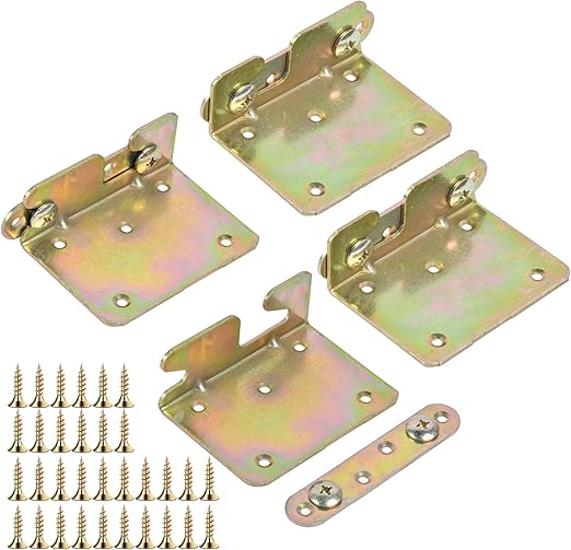 4 Sets Bed Rail Brackets Akamino Heavy Duty Non-Mortise Bed Rail Fittings with Screws for Connecting Wood, Headboards and Foot-Boards