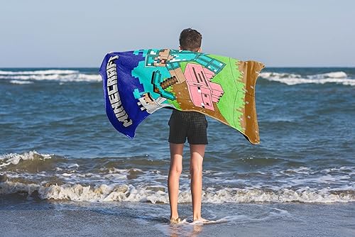Miniatura 2 de Jay Franco Minecraft - Toalla de playa para piscina para niños, súper suave y absorbente, 100% algodón, medidas 28 x 58 pulgadas