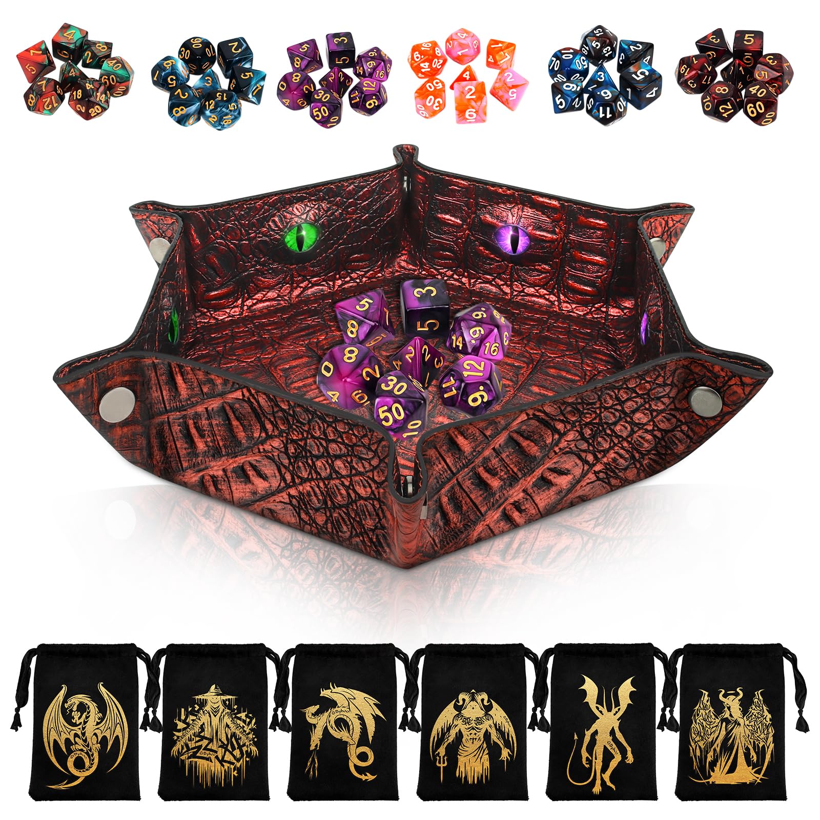DND Rotating Eye Dice Set, 7CS Green Polyhedral Dice with The Eye of Dragon Contains D20, Dice Set DND Accessories Starter Set From Zero to Master DND Gift