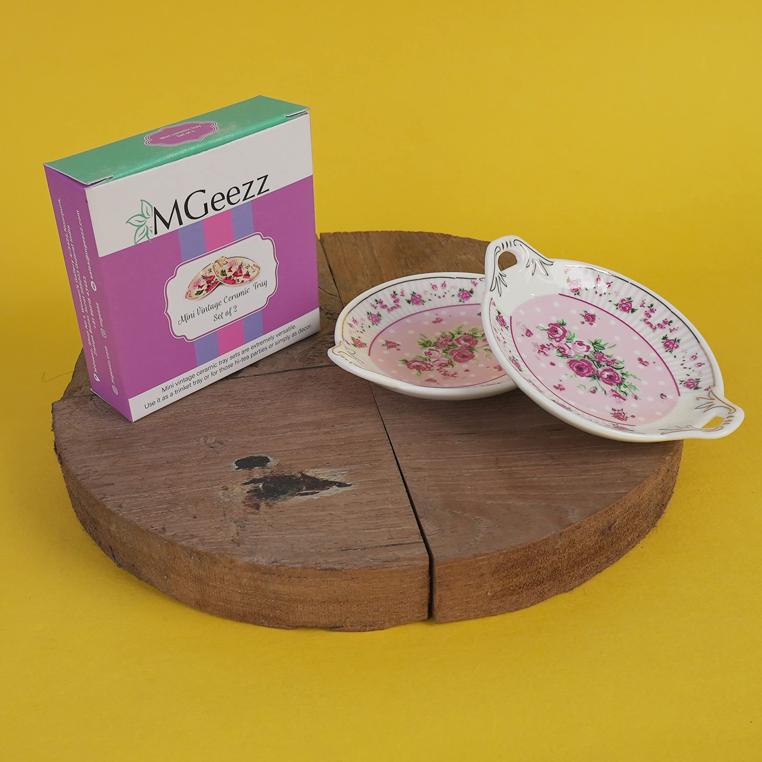 MGeezz Round Mini Ceramic Serving Tray For Chocolates,Dry Fruit,Cookies Mukhvas Trey/Decorative Plate For Gifting/Use For Wedding,Office Table,Restaurant Desk (Rose 2) 4