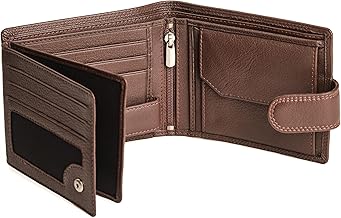 HansGo Men's Genuine Leather Wallet - RFID Blocking Wallets and Card Wallets - Men's Coin Purse - Large Capacity Zip Pocket Coins - Credit Card Holder, brown, Modern