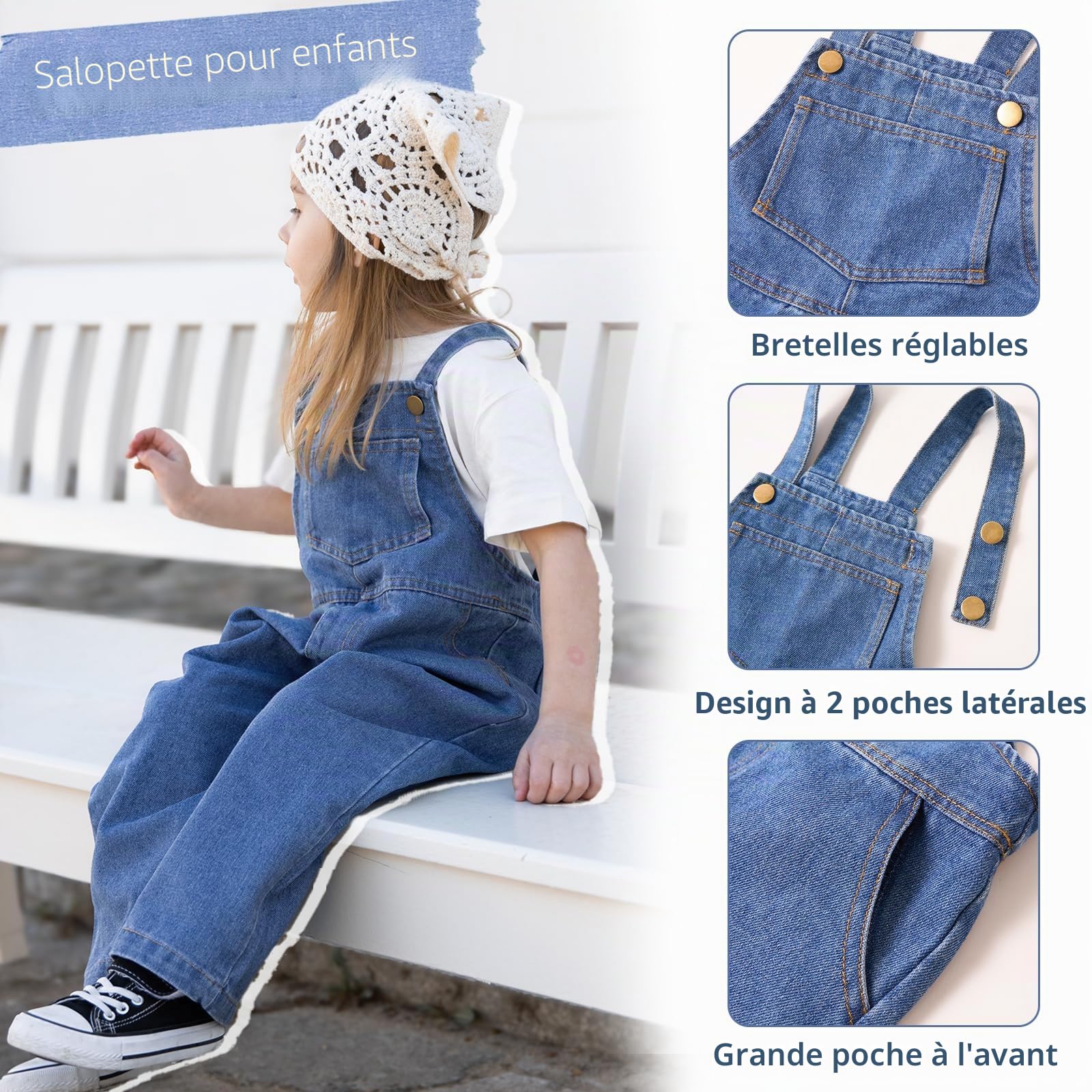 Miipat Salopette en Denim Petite Fille Salopette en Jean Garçonnet Fille Garçonnet Salopettes et combinaisons en Jean pour Enfants de 2 à 7 Ans