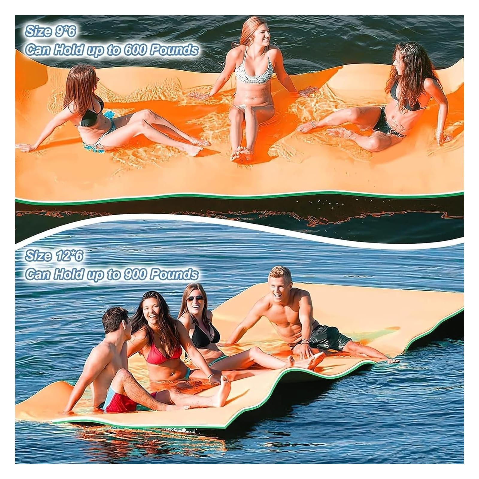 Tappetino Galleggiante per Acqua, Tappetino Galleggiante for Lago, Piscina e Mare, tappetini galleggianti in Schiuma for l'acqua(Orange,2.7mx1.3mx3.3cm)