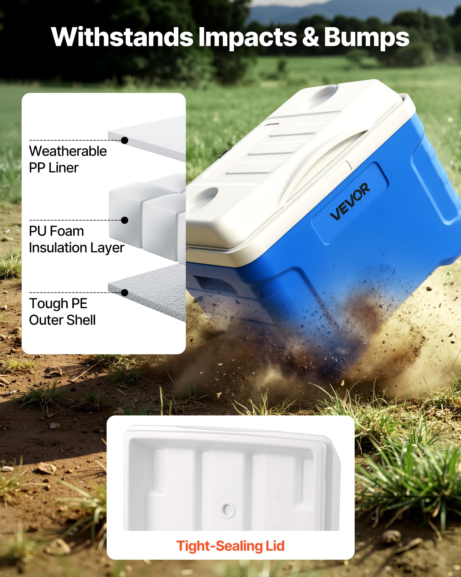 VEVOR Contenitore Isolato Termico con Ruote, Frigo Portatile con Ruote Capienza ca. 20 L Mantenimento Cibo Bevande Cubetti di Ghiaccio, Senza Elettricità, Picnic Campeggio Barbecue Attività all'Aperto