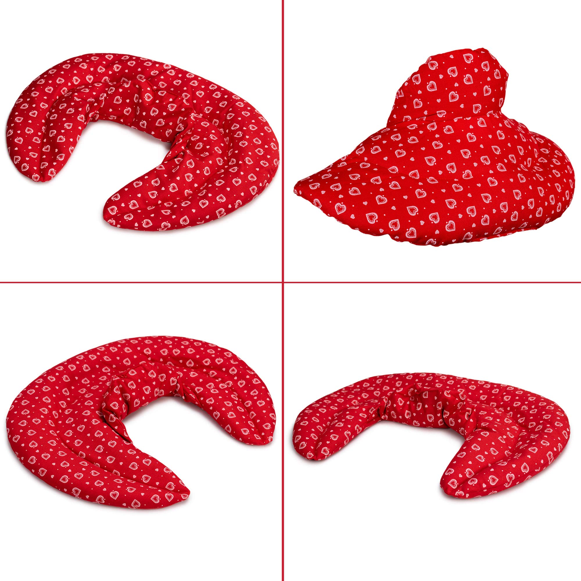 Cojín cervical con cuello alto, diseño de corazones, color rojo y lavanda