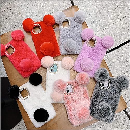 Miniatura 7 de LUVI Compatible con iPhone 15 Pro Max, bonita funda de felpa peluda para mujeres y niñas, bola esponjosa 3D de conejo, orejas de oso de dibujos