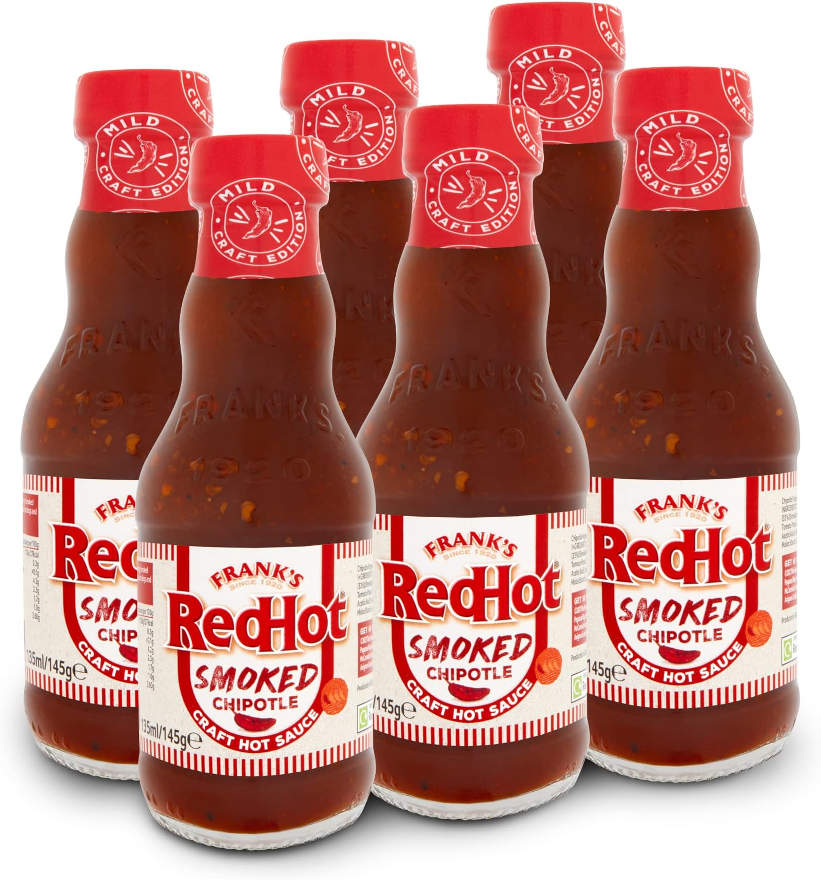 Smoked Chipotle Craft Hot Sauce 135 ML Pack of 6 Use as Condiment For Veg & Non-Veg Cuisine Perfect for Steak, Hot Dogs, and Hamburgers No Artificial Colourings or Flavourings
