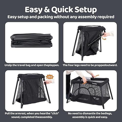 Miniatura 6 de Pamo Babe Cuna de viaje ligero corralito para bebé con moisés portátil mini corralito Negro -,Gris