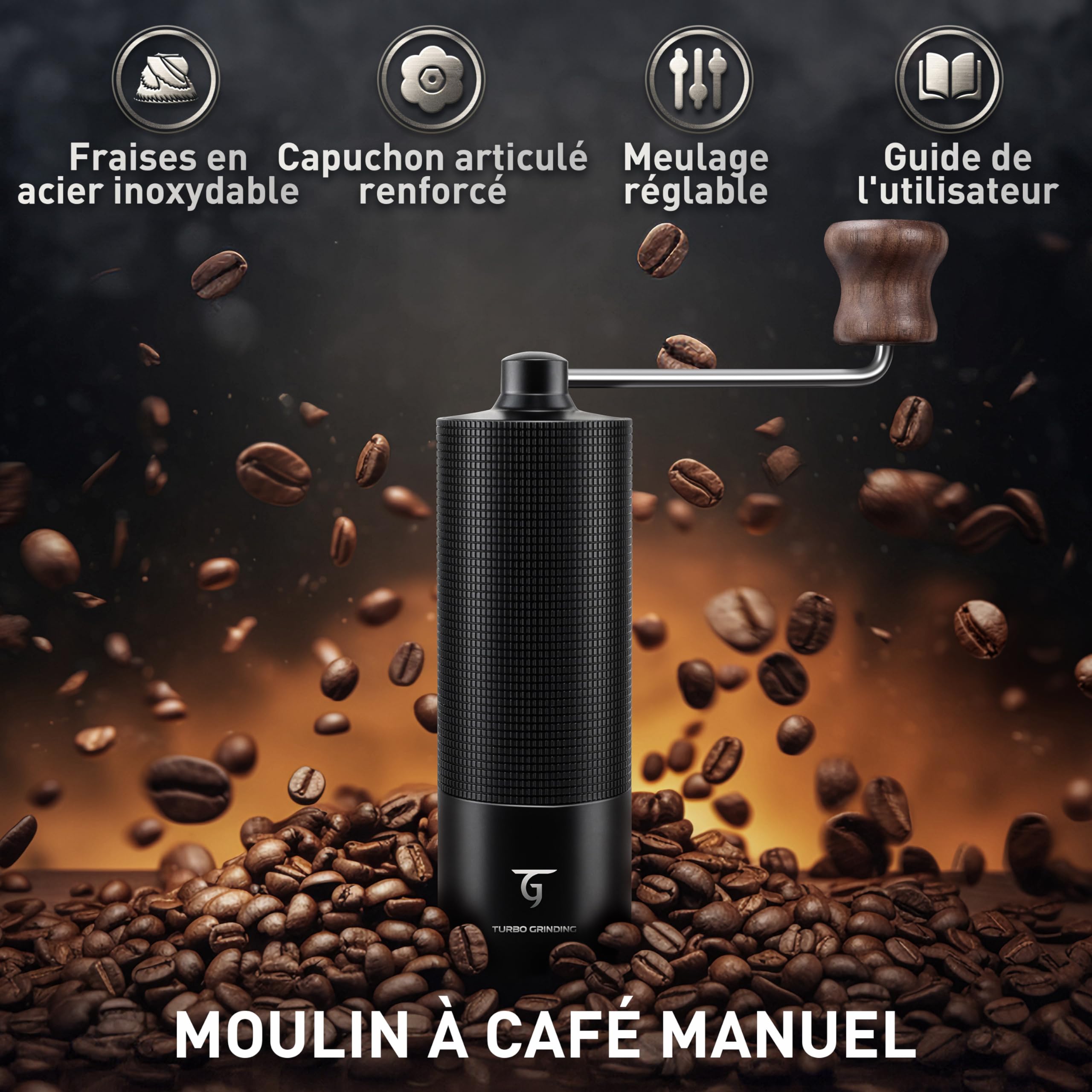 SUNYA Moulin à Café Manuel à Fraise Conique Acier Inoxydable avec Ivret de Recettes de Café Moulin a Cafe Manuel Portable en Réglages de Mouture Réglables Capacité de 25g (MCG-02 Noir)