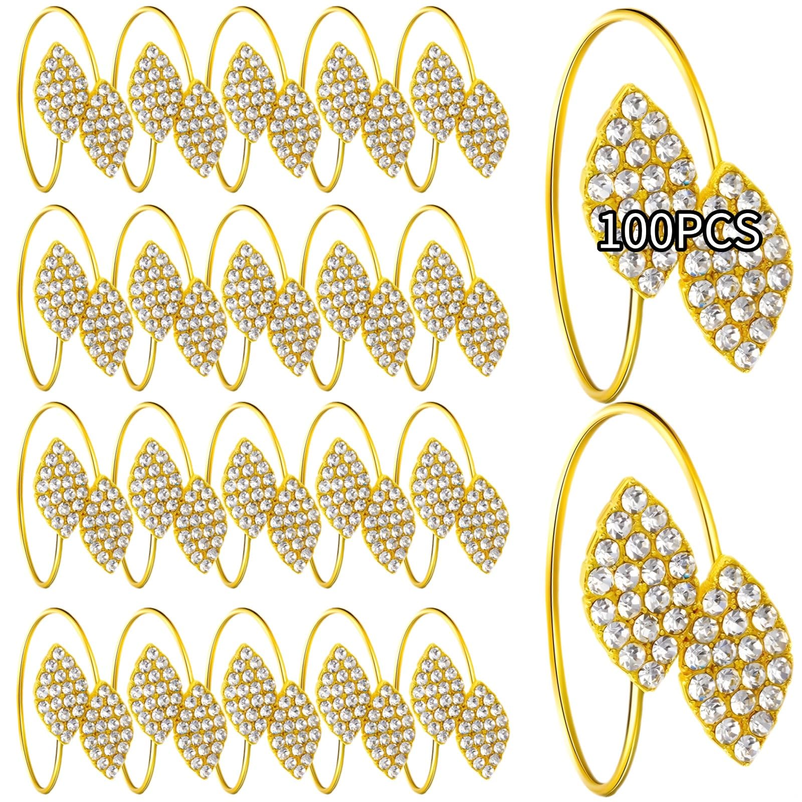 Lot de 100 ronds de serviette en forme de feuille d'or en alliage de zinc avec incrustations scintillantes pour célébrations