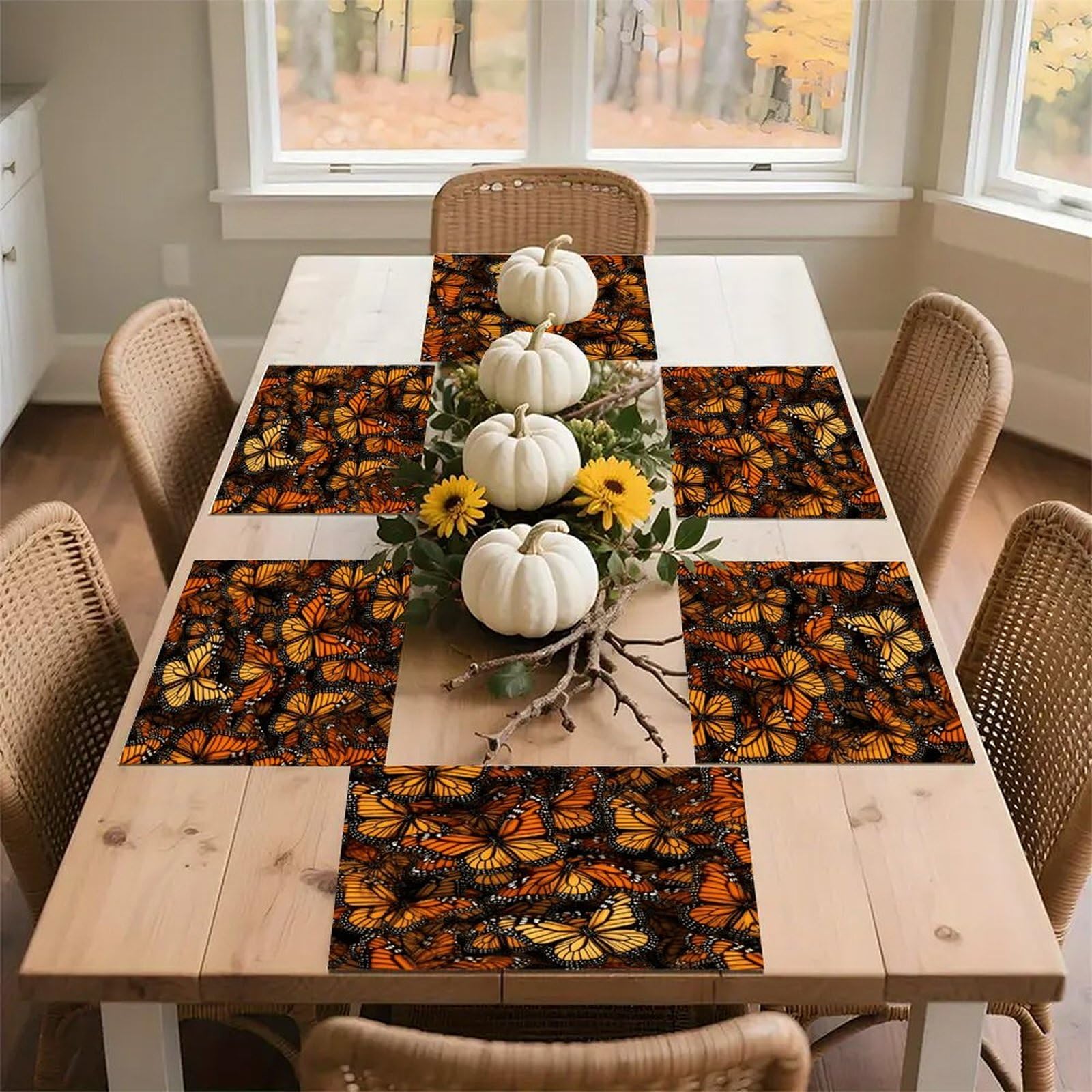 Heaps of Orange Monarch Butterflies Placemats Non-Slip Heat Resistant Table Mats Flax Washable Cloth Place Mats Easy to Clean Premium Placemat for Kitchen Dining Table Decor Party Outdoor
