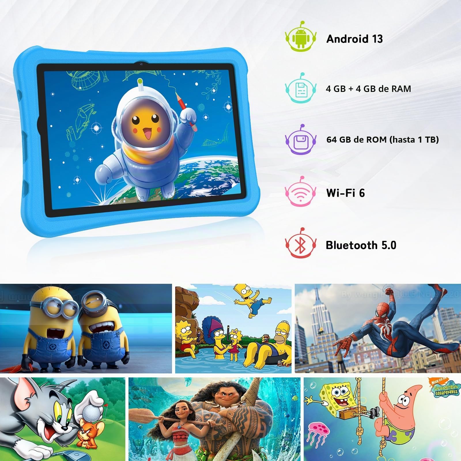 UMIDIGI Tableta Infantil de 10,1 Pulgadas, Android 13, G2, niños a Partir de 3 años, 8 GB (4+4) RAM + 64 GB de ROM/1TB, protección Ocular 1280 x 800HD, WiFi6, 6000 mAh, 8 MP+8 MP, con Funda EVA/OTG