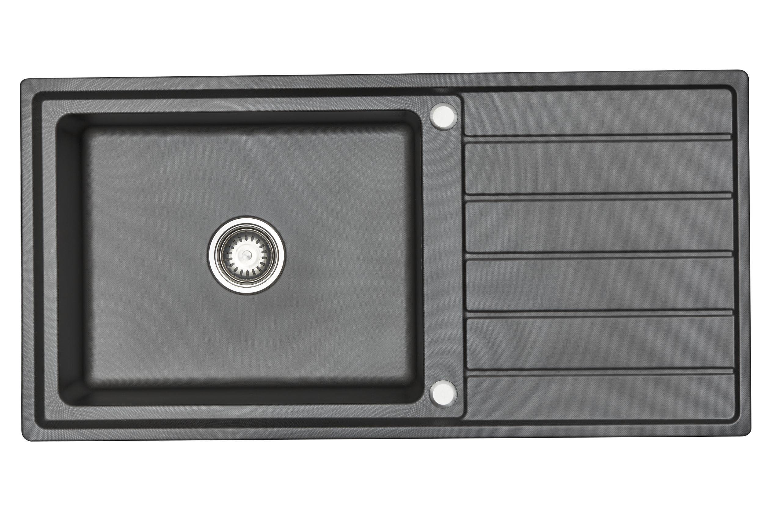 RUMO Opulent Nano Black Stainless Steel Kitchen Sink 1.0 One Single Large Deep Bowl Reversible Drainer Inset Sinks with Waste Kit Scratch Resistant