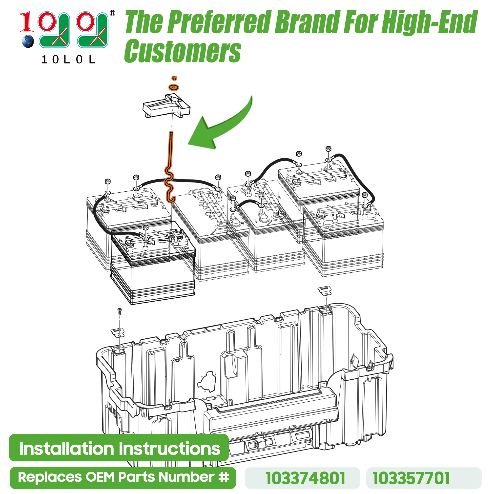 10L0L Golf Cart Battery Hold Down Rods Kit for Club Car Precedent Electric Golf Cart 2008.5-Up Replace OEM Part#103374801 103357701 (2 Pack)