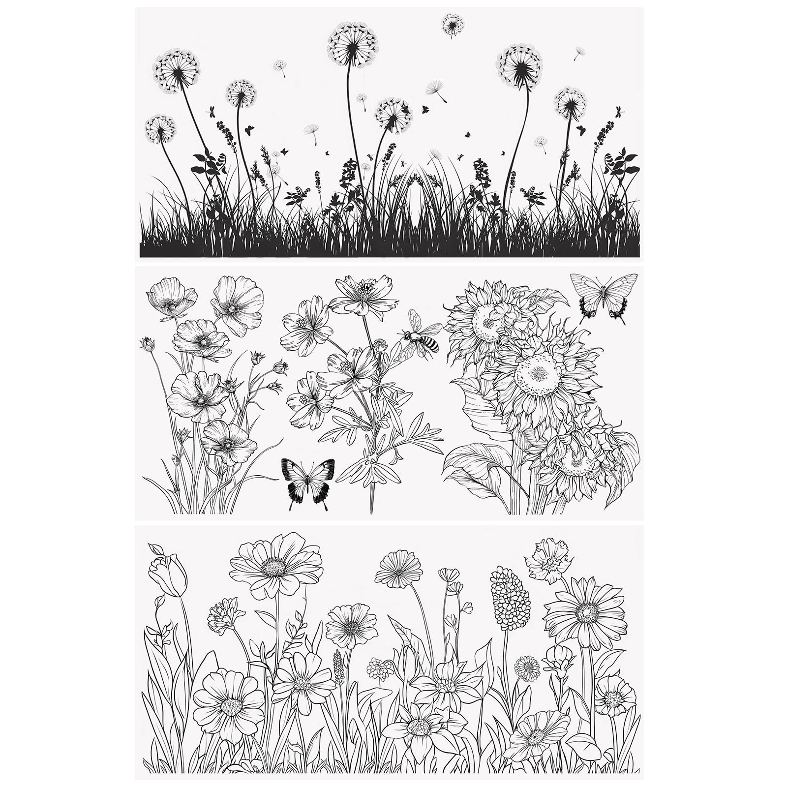 WANDIC 3 Sheets Rub on Transfer Stickers, Black White Flowers Furniture Stickers DIY Scrapbook Transfer Stickers,for Crafts Decorating,15 * 30cm — image 1