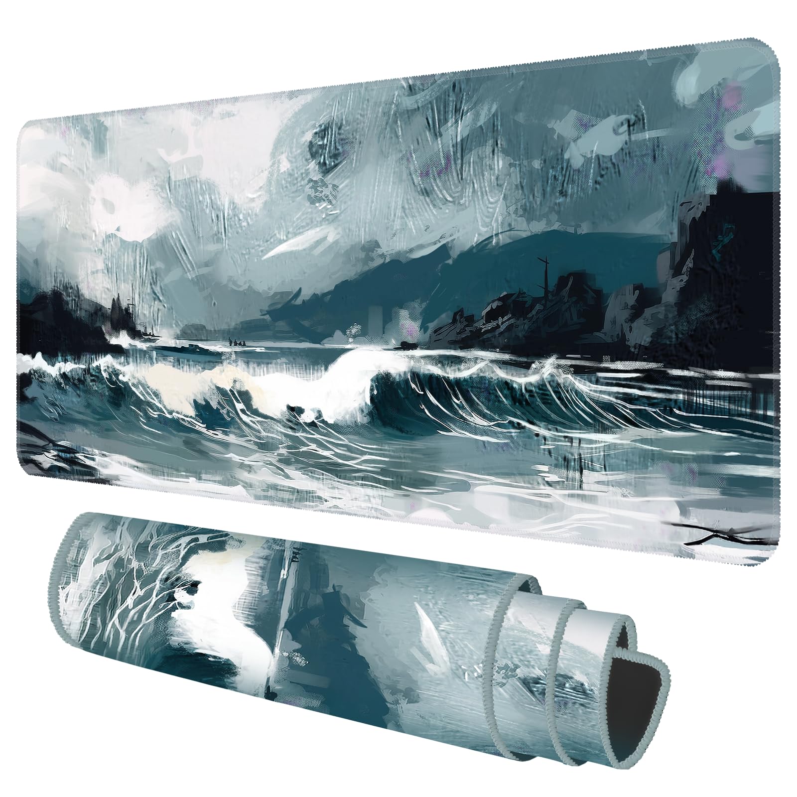 Galdas Alfombrilla de ratón XXL extragrande y larga para juegos, antideslizante, de goma, con bordes cosidos, para ordenador portátil, hogar, oficina, 80 x 30 x 0,2 cm, pintura de tinta