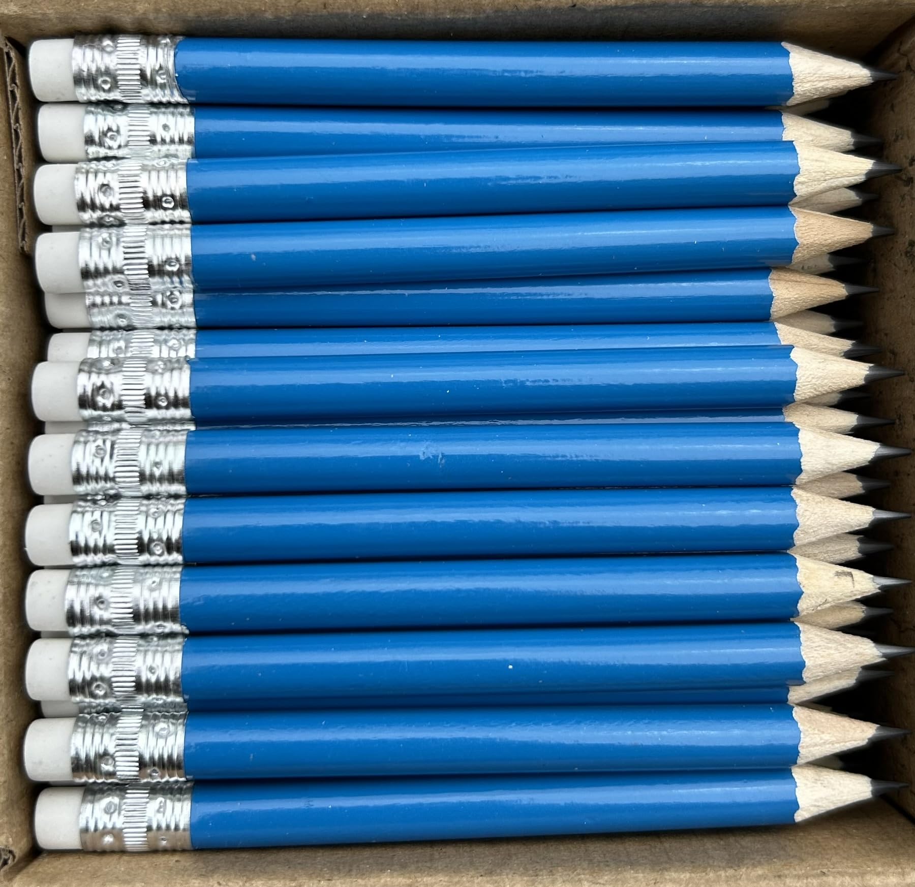 TH Golf 100pcs Premium Golf Pencils, 4 Inch Mini Pencils Half Pencils with Eraser Sharpened Wood Mini Round Pencils for Schools Wedding Toddlers Home Corporate Multiple Colours (Neon Blue)