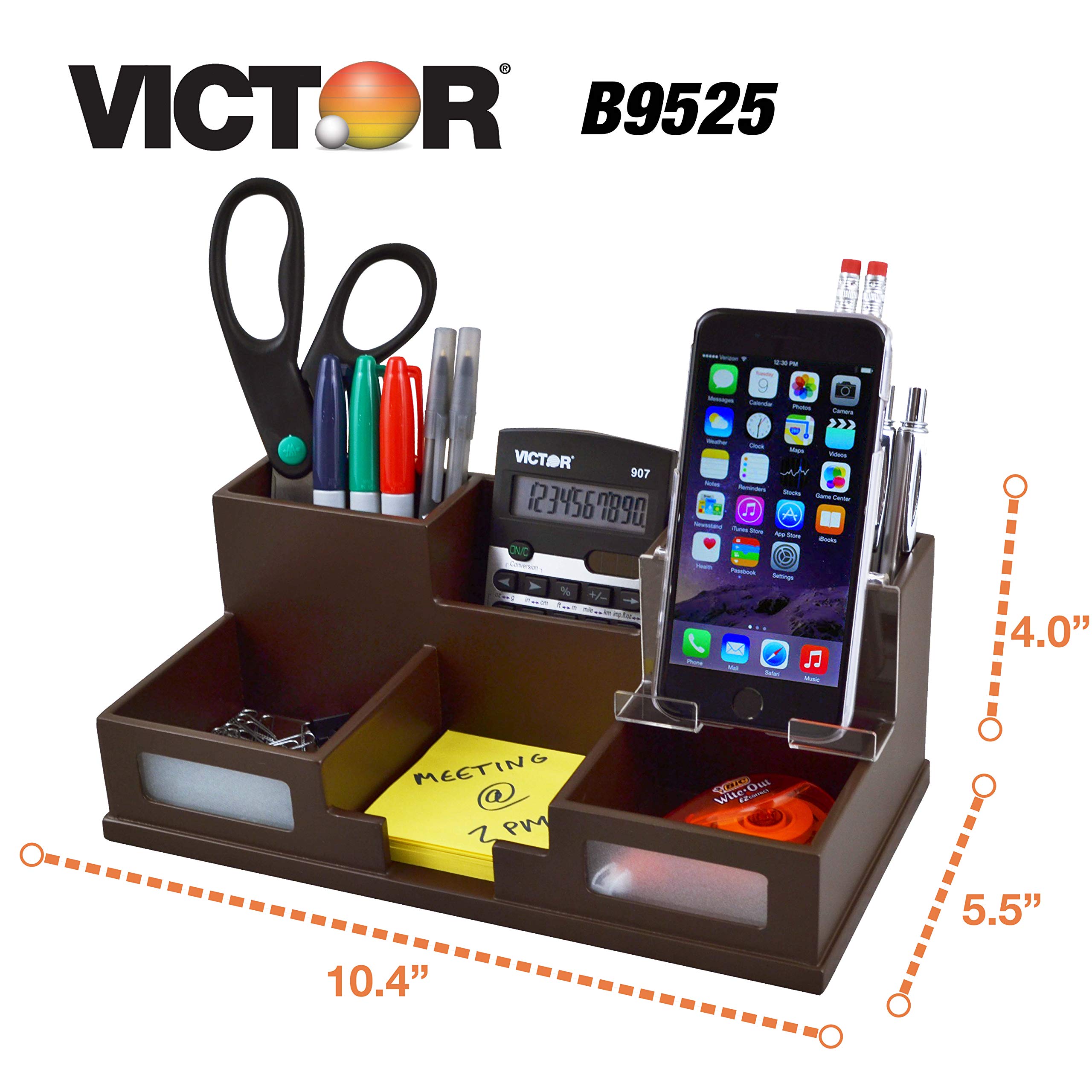 Victor Organizer da scrivania con supporto per telefono intelligente marrone