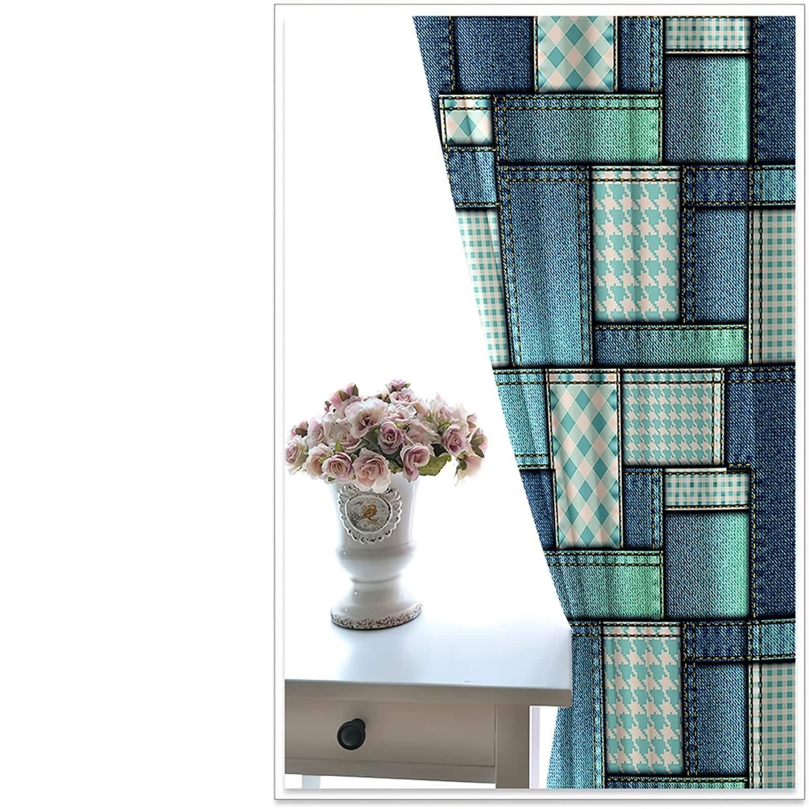 Daesar Tenda Salotto 2 Pezzi, Tenda Oscurante Isolante 107x138CM Tenda da Salotto Moderno Geometrica Tenda Blu Oscurante Poliestere