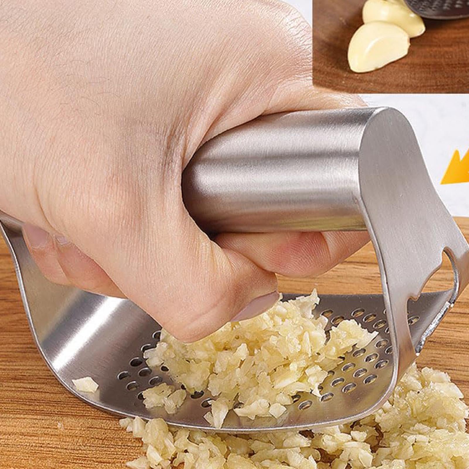 RAFIYU Knoblauchpresse Wippe – Aus Aluminiumlegierung, Mit Knoblauchschäler & Reinigungsbürste, Spülmaschinenfest