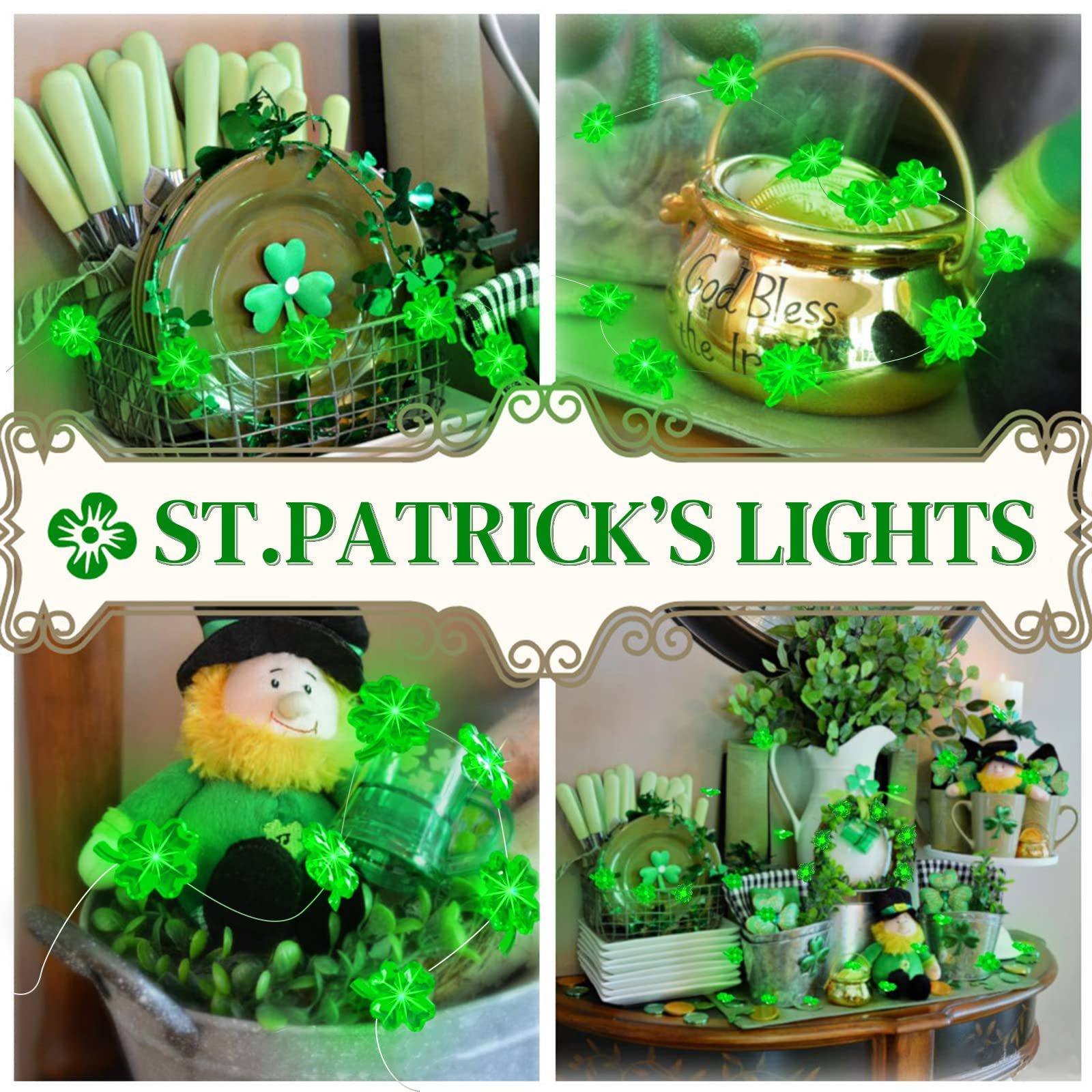 Luces decorativas para el día de San Patricio, paquete de 2 luces verdes alimentadas por pilas