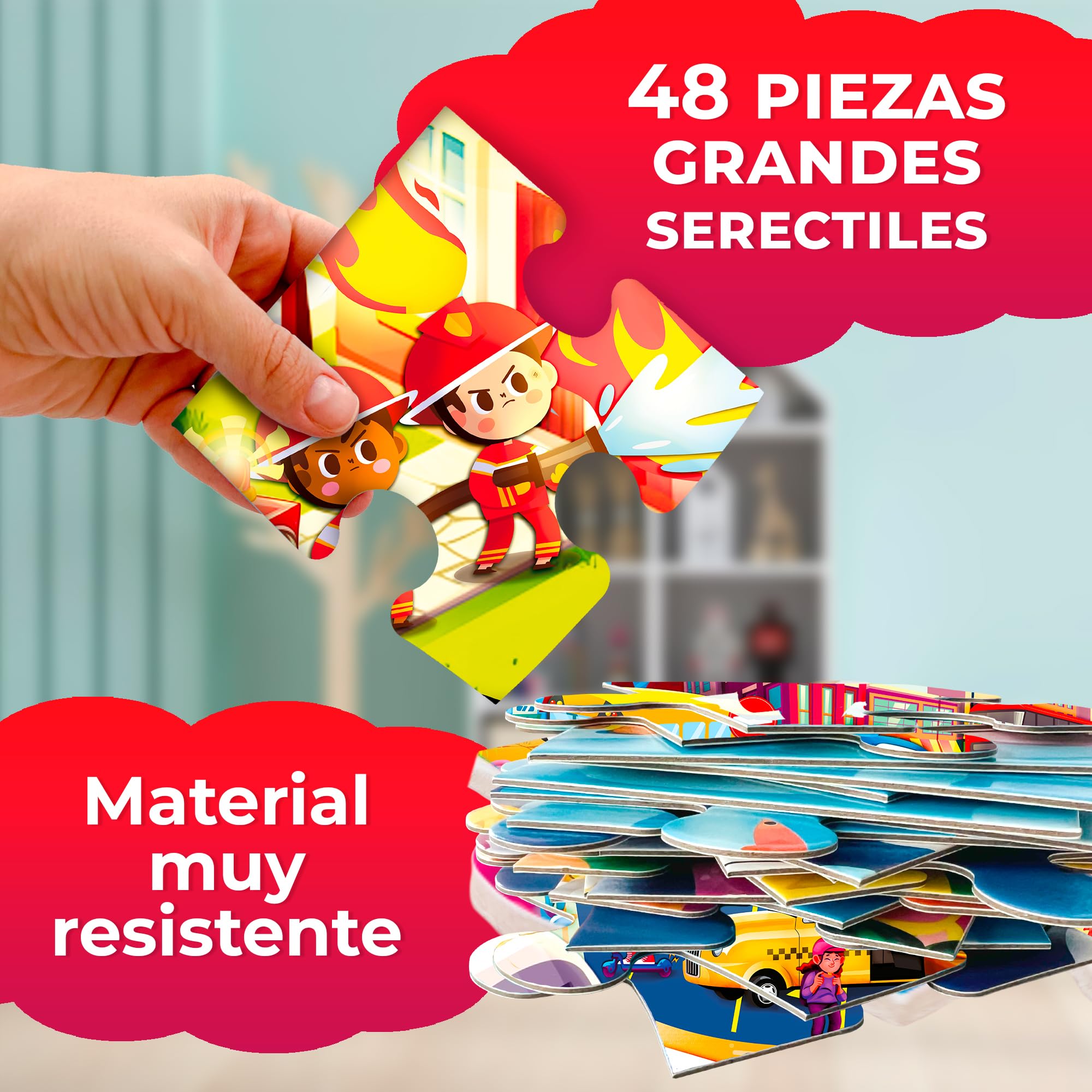 QUOKKA Puzzle Gigante Niños 3 4 5 Años - 60x90 cm 48 Piezas Puzzle XXL de Suelo Infantiles 5 6 Años - Grande Juguete Camión de Bomberos - Regalo Educativo para Niños y Niñas de 2 a 6