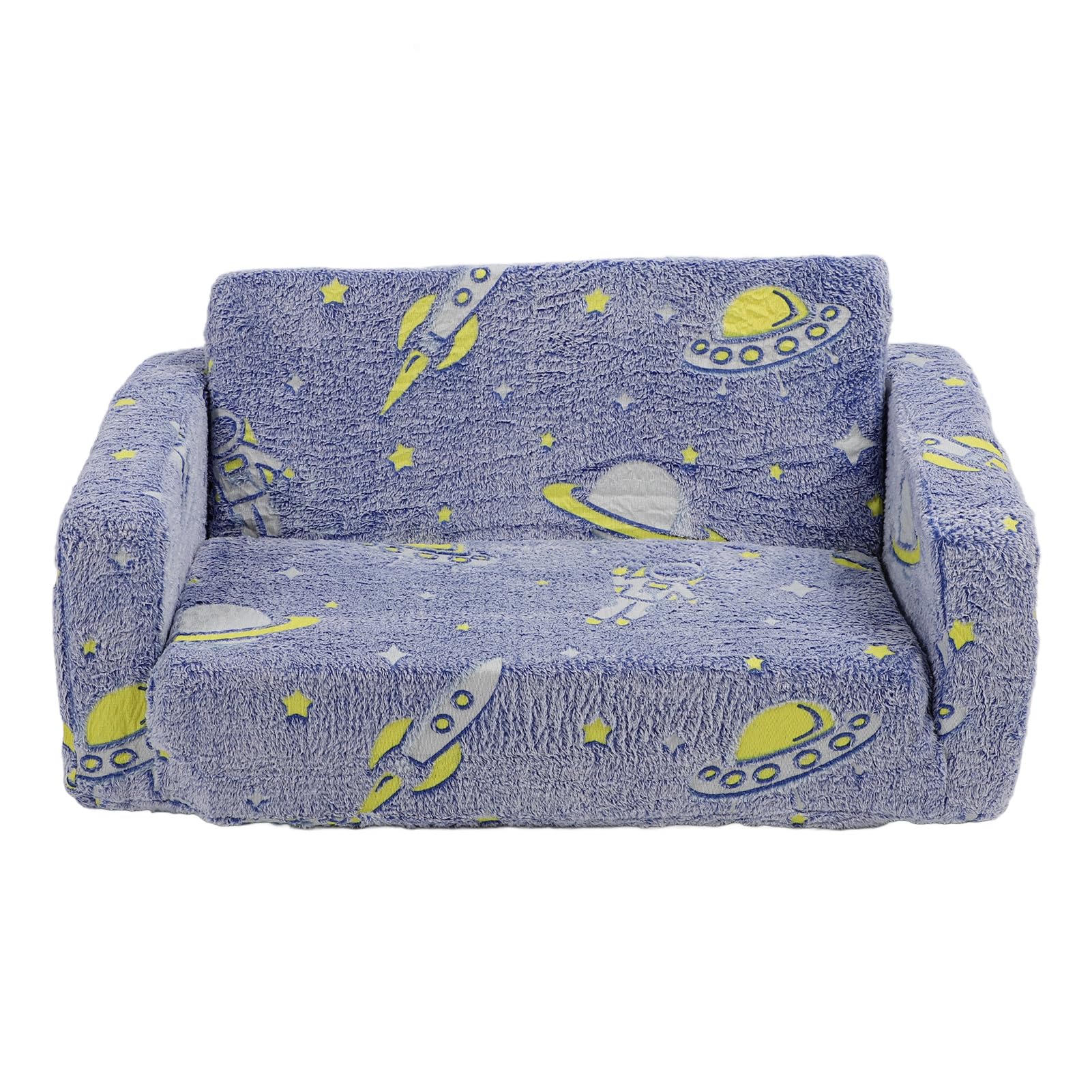 Sofa dla Dzieci, Składana Kanapa Malucha 2 w 1 ze Zdejmowanym Pokrowcem świecącym w Ciemności, Rozkładana Sofa do łóżka dla Dziewcząt i Chłopców do Nauki (BLUE)