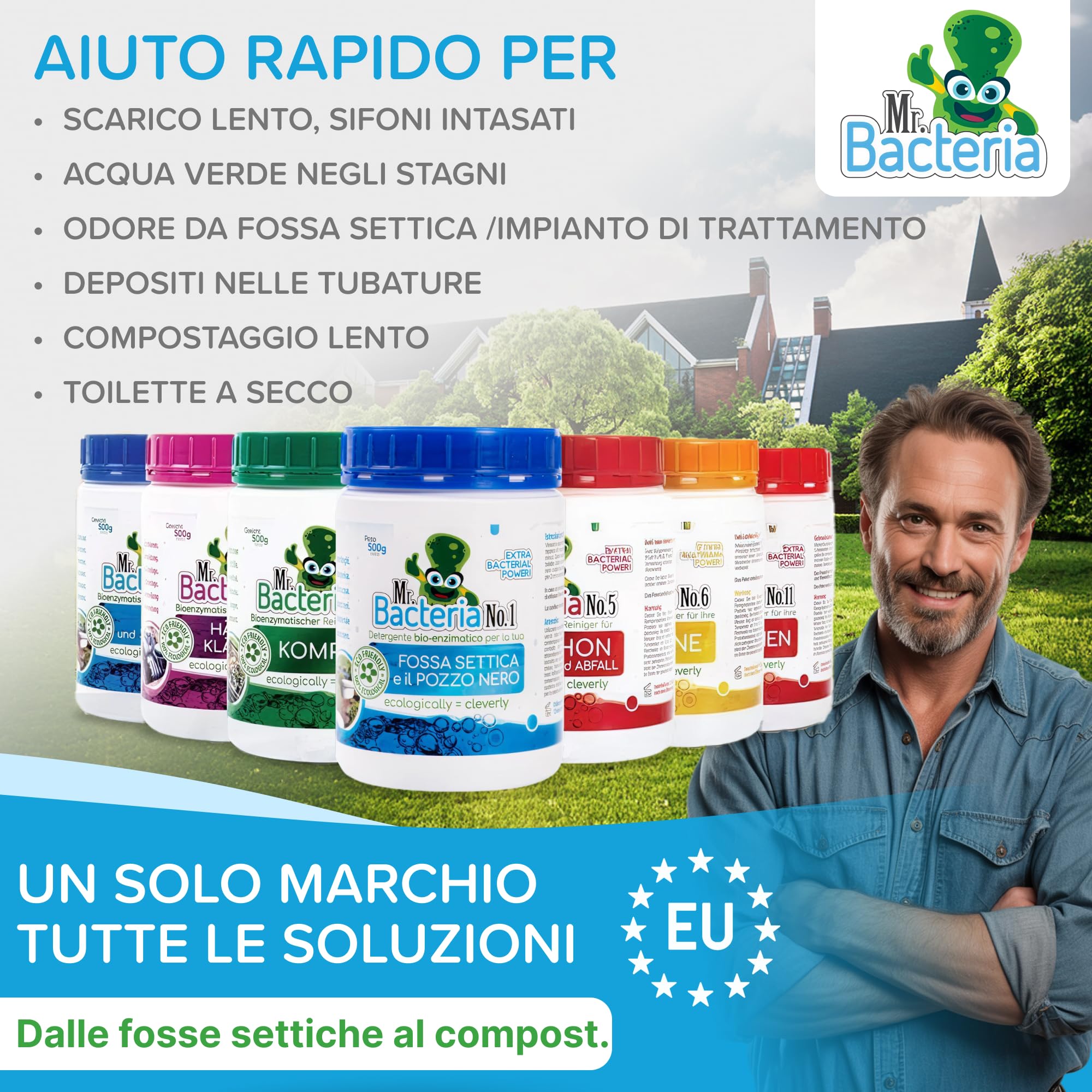 Mr. Bacteria No.1 Attivatore bio-Enzimatico per Fosse Settiche e Biologiche, Attivatore Trattamento e Pulizia Batteri per Fossa Biologica, Attivatore biologico per pozzi neri 500g (1)