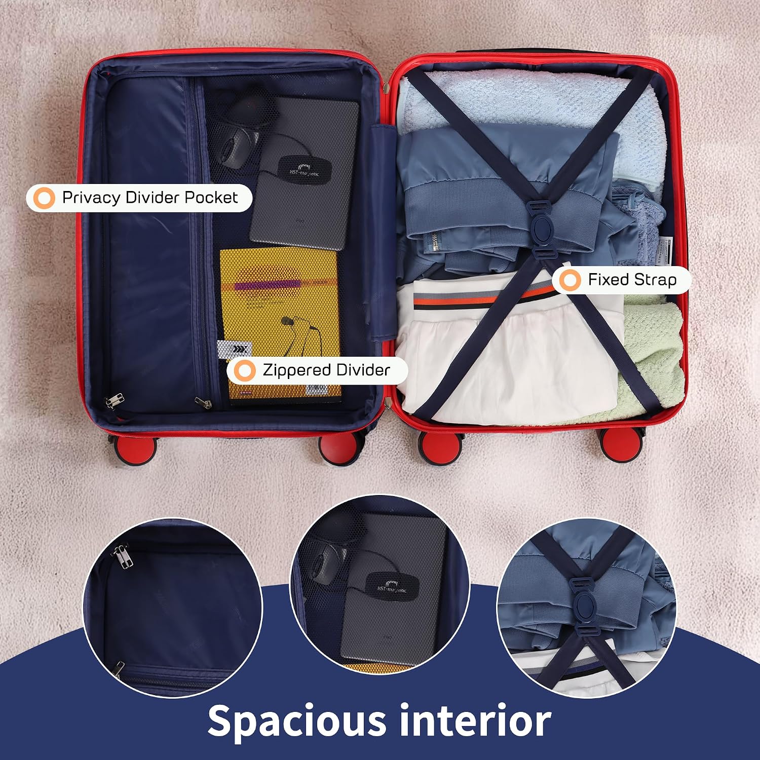20" Hardside Carry-On Luggage for Airplane,Hardshell Suitcase with 8 Spinner Wheels,Expandable 20% with Scratch-Resistant Surface,Lightweight Durable Rolling Luggage for Men Women,Red