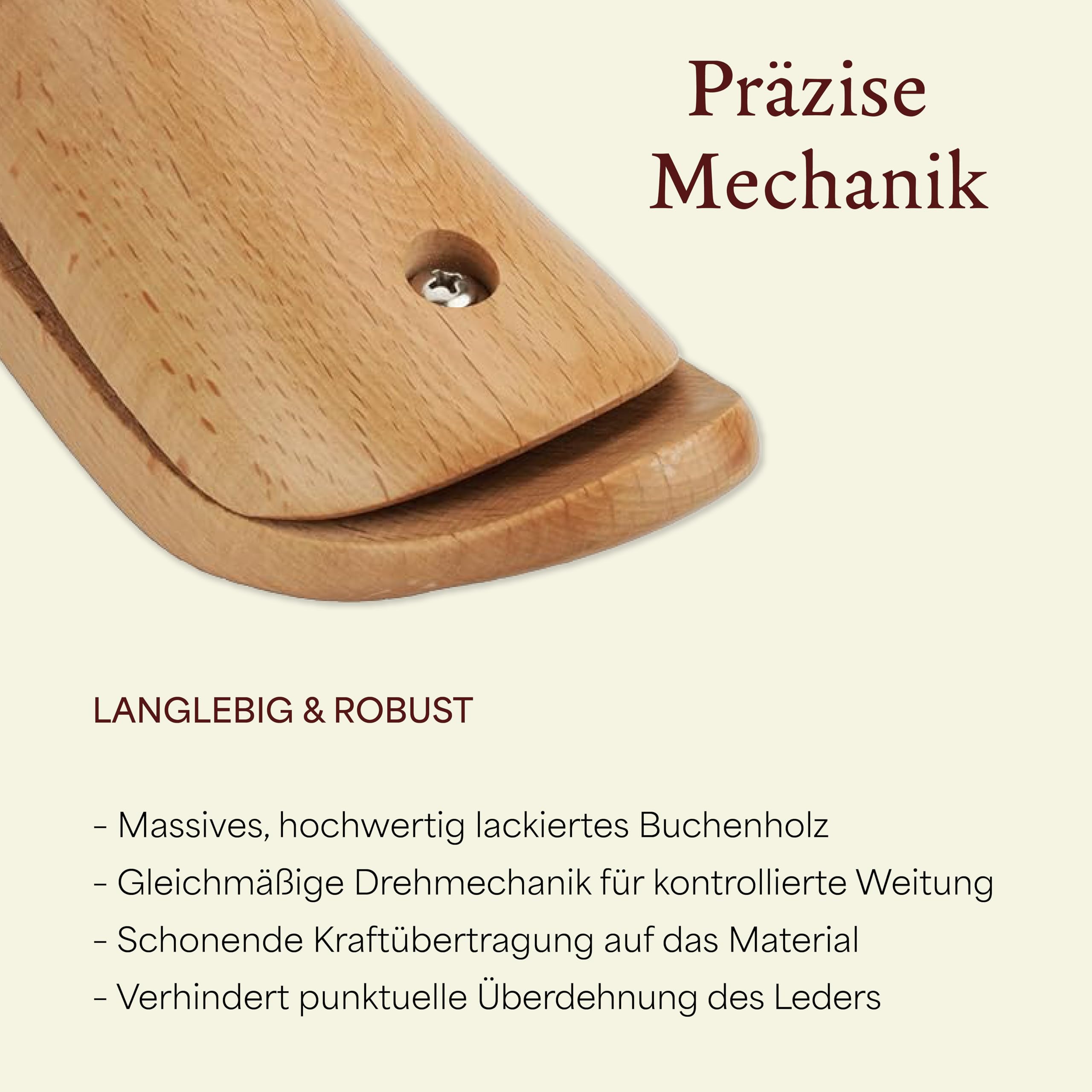 Langer & Messmer Schuhdehner und Stiefeldehner für den Spann und Rist für Damen gegen drückende Schuhe - gefertigt aus massivem Buchenholz inkl. Lederdehnerspray 50ml